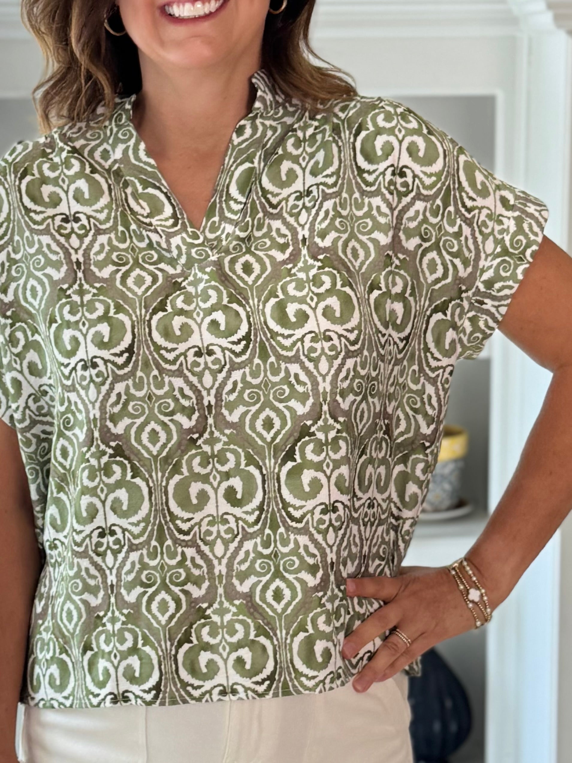 Modern Olive Print Top