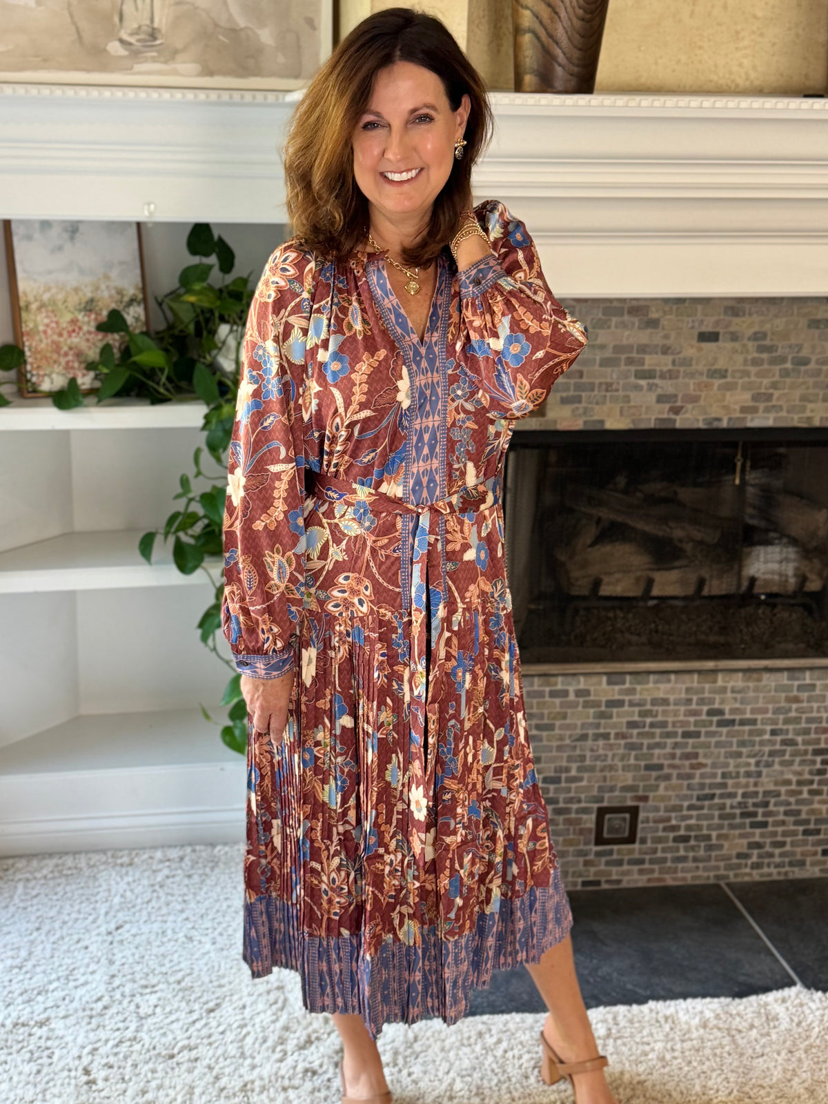 Current Air Floral Edit Pleated Midi Dress