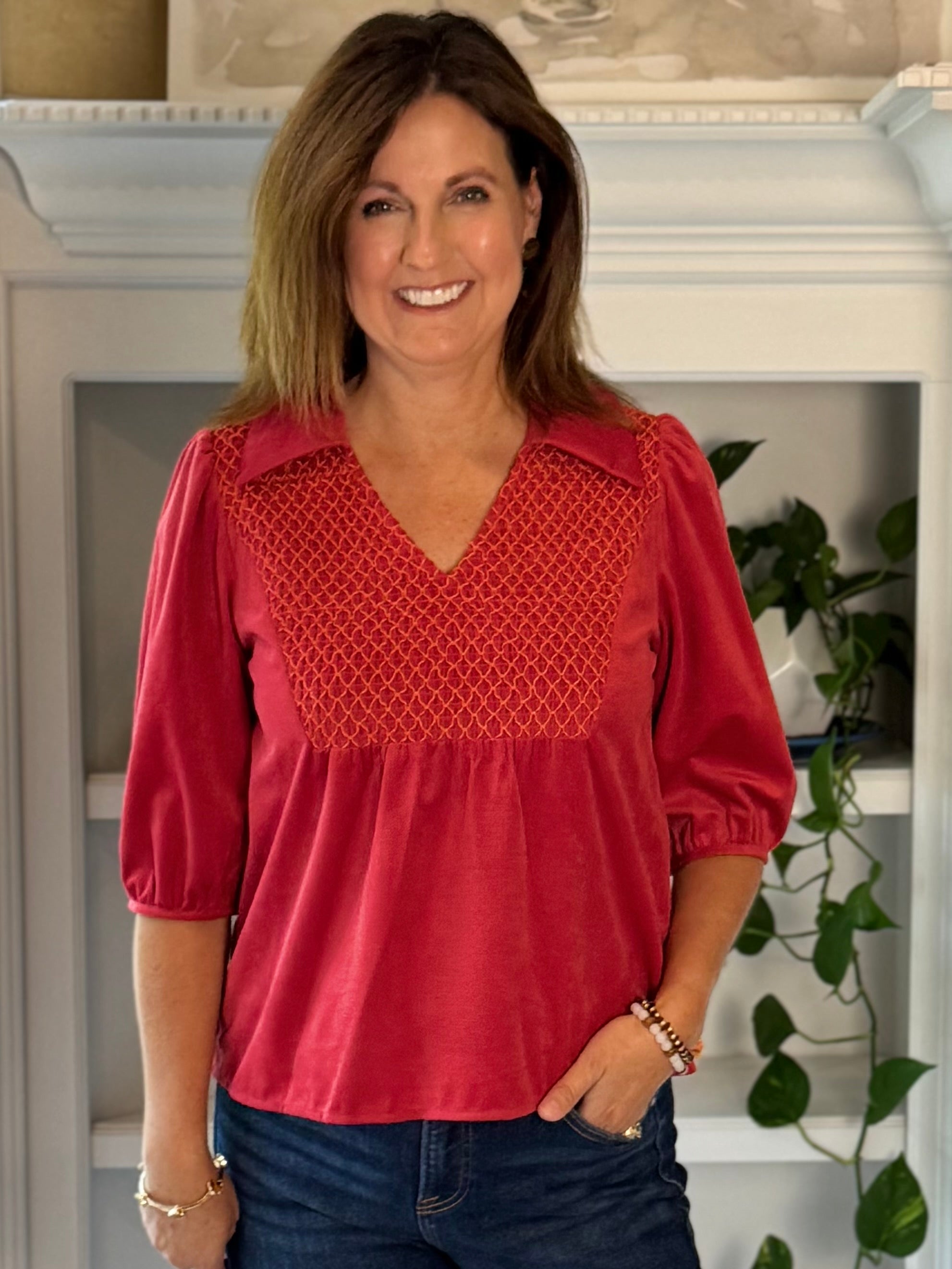 Sunset Stitch Top - Red