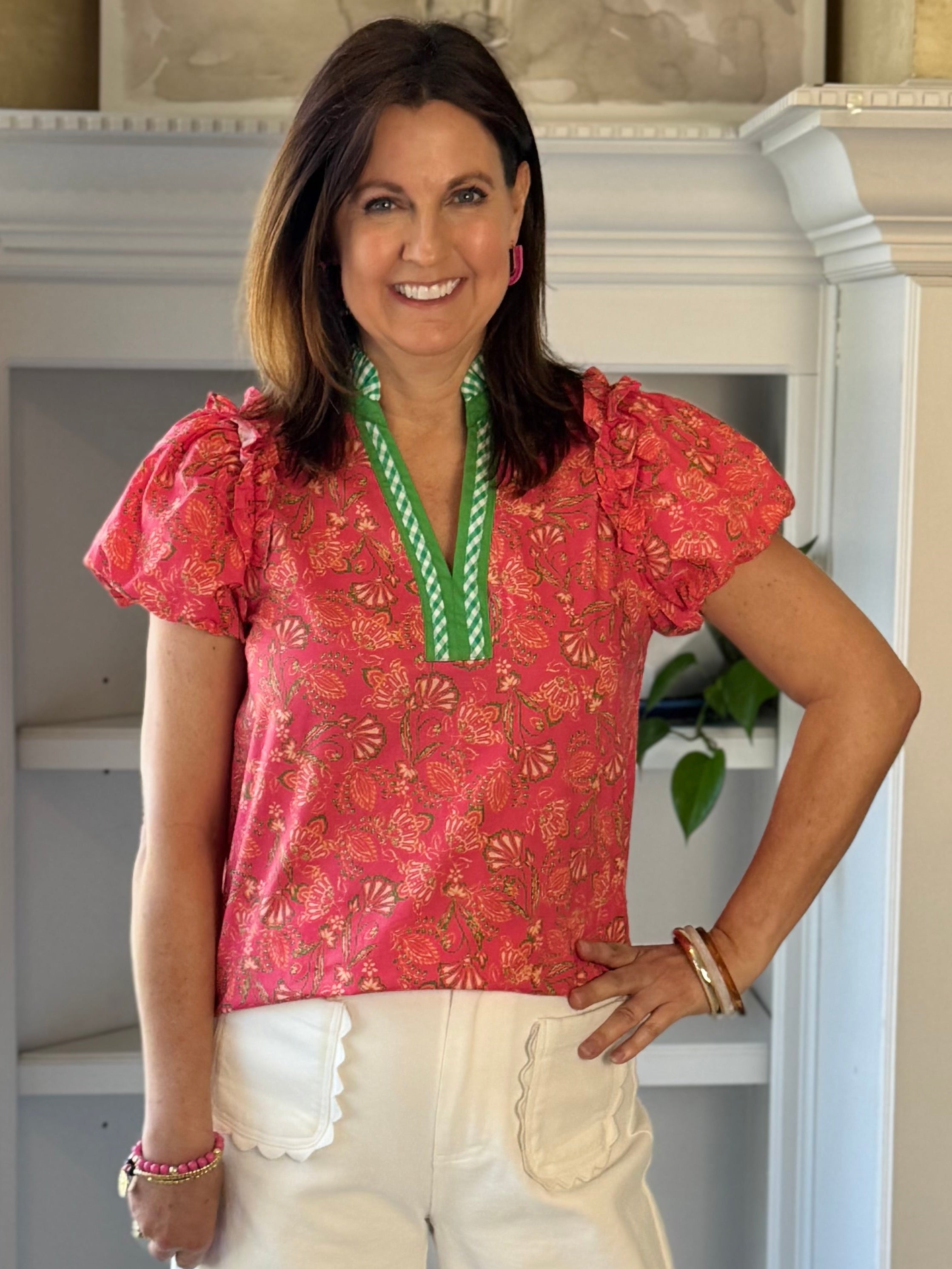 Contrast Charm Top - Bright Pink