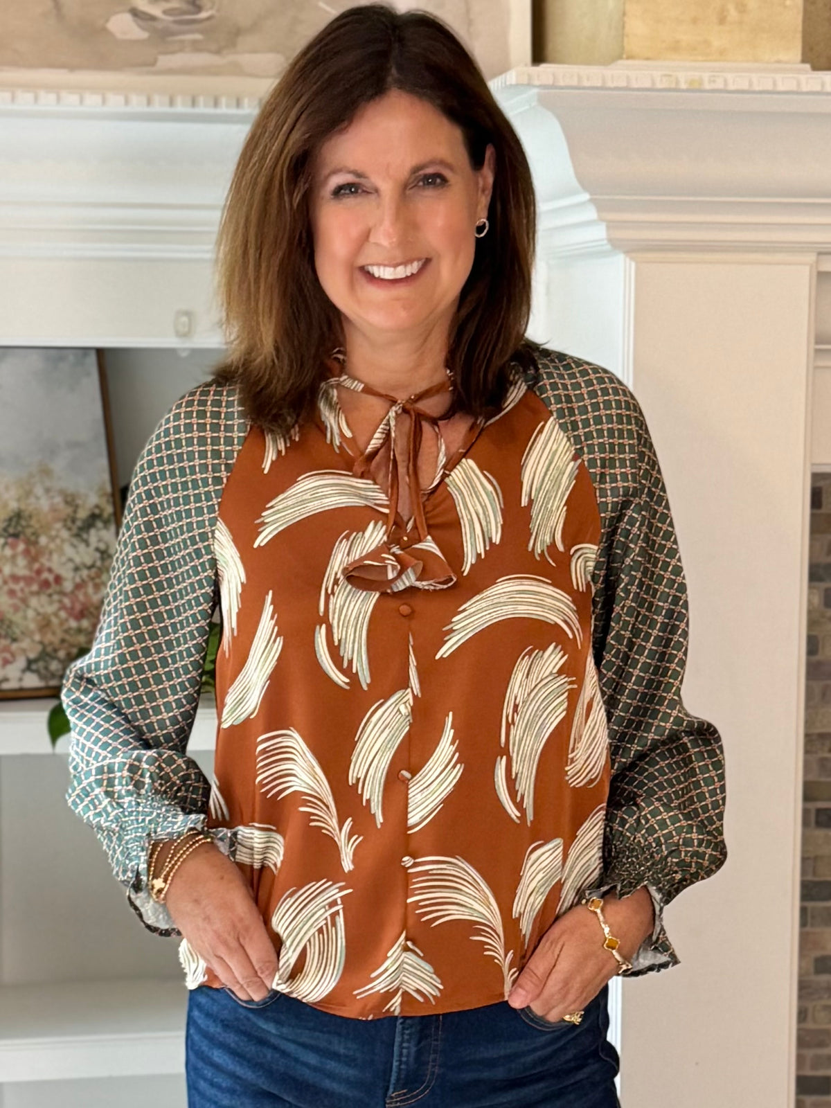 THML Signature Stroke Print Blouse
