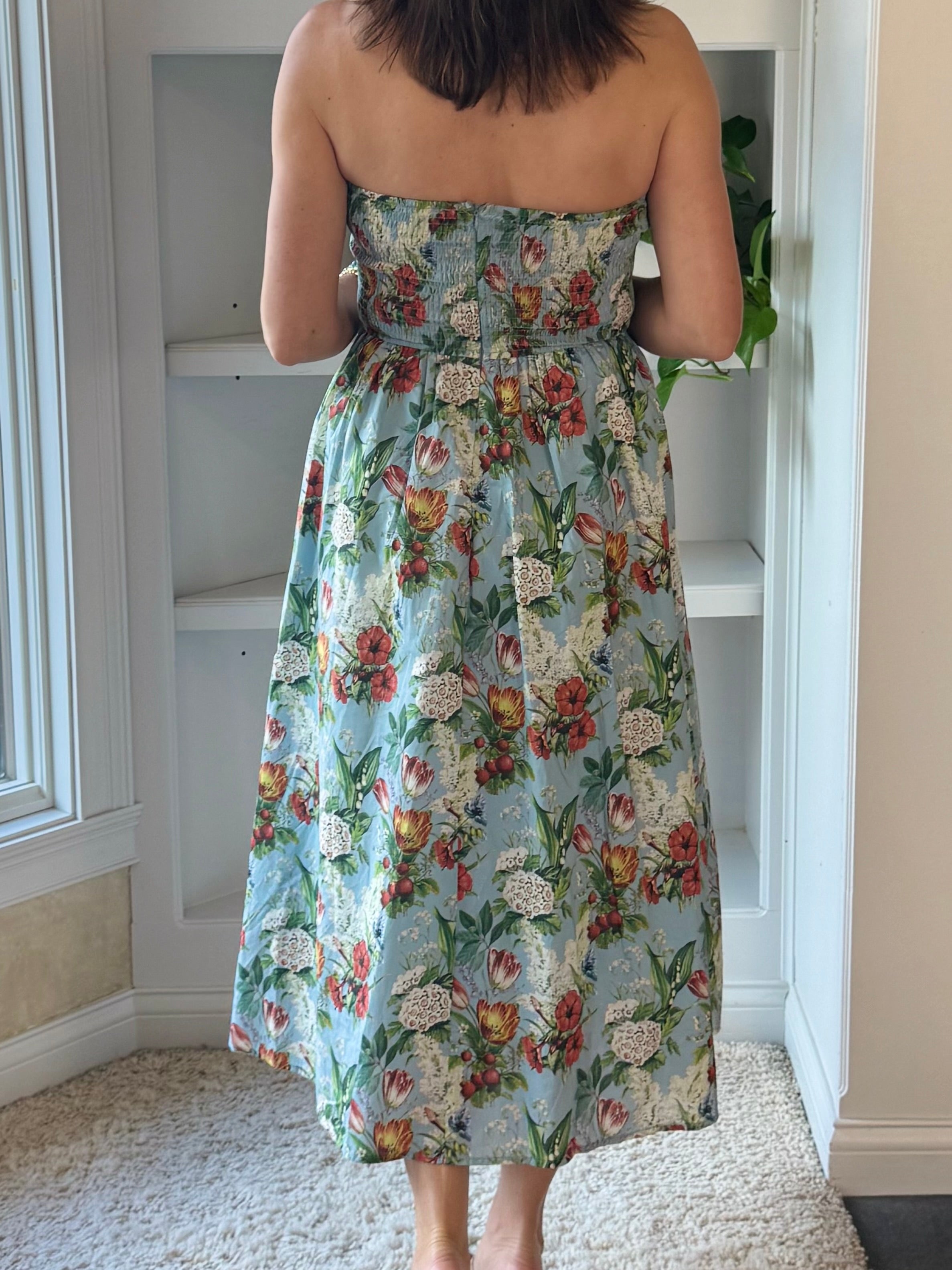 Enchanted Garden Strapless Midi Dress