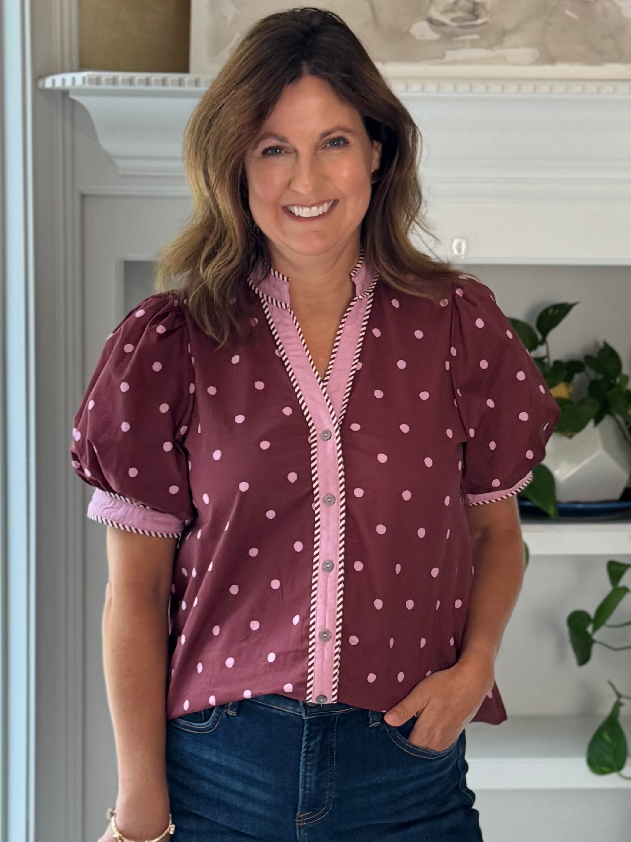 Perfectly Polka Contrast Top