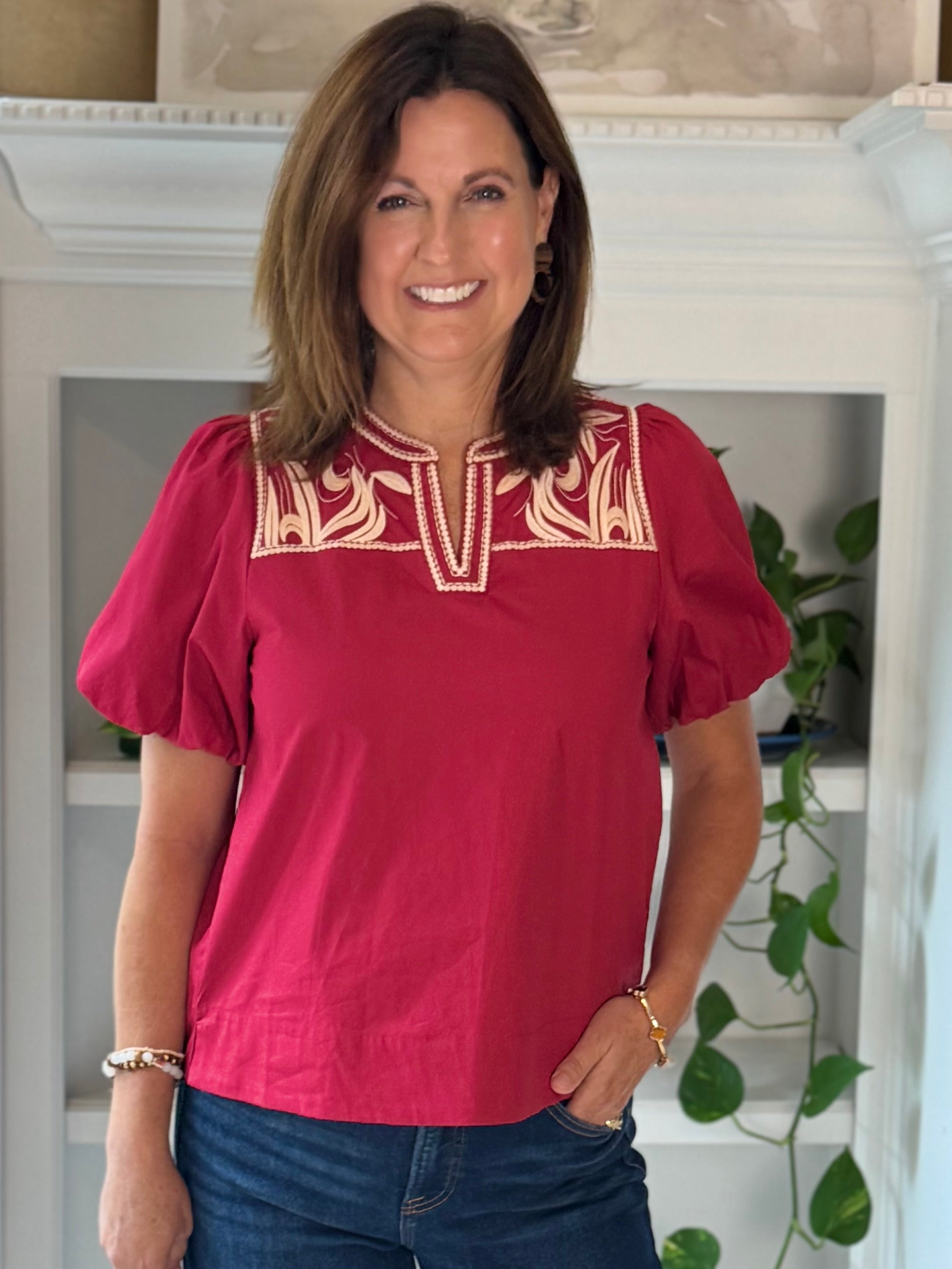 Autumn Ember Embroidered Top - Wine