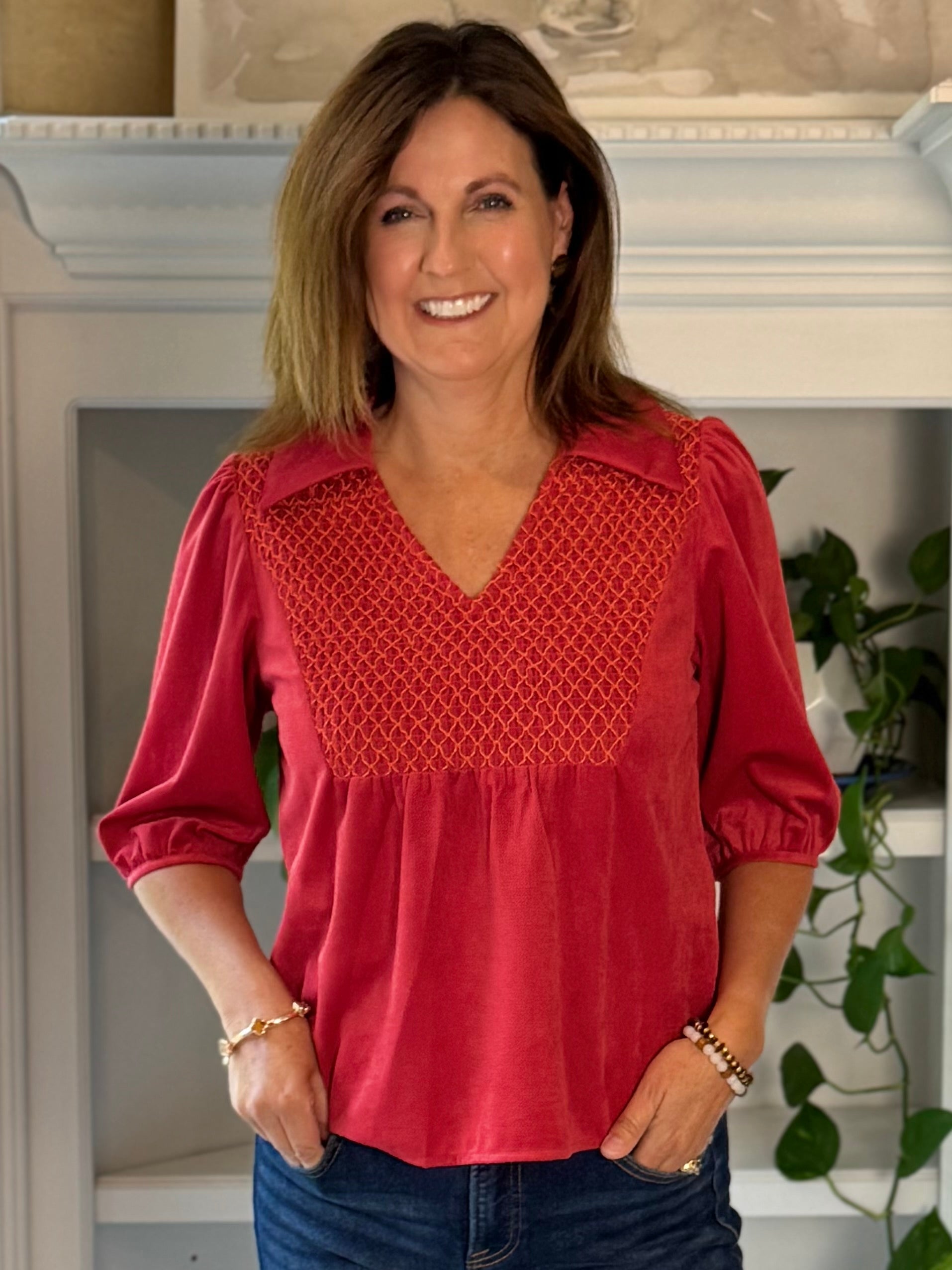 Sunset Stitch Top - Red