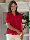 Current Air Striking Red Textured Blouse