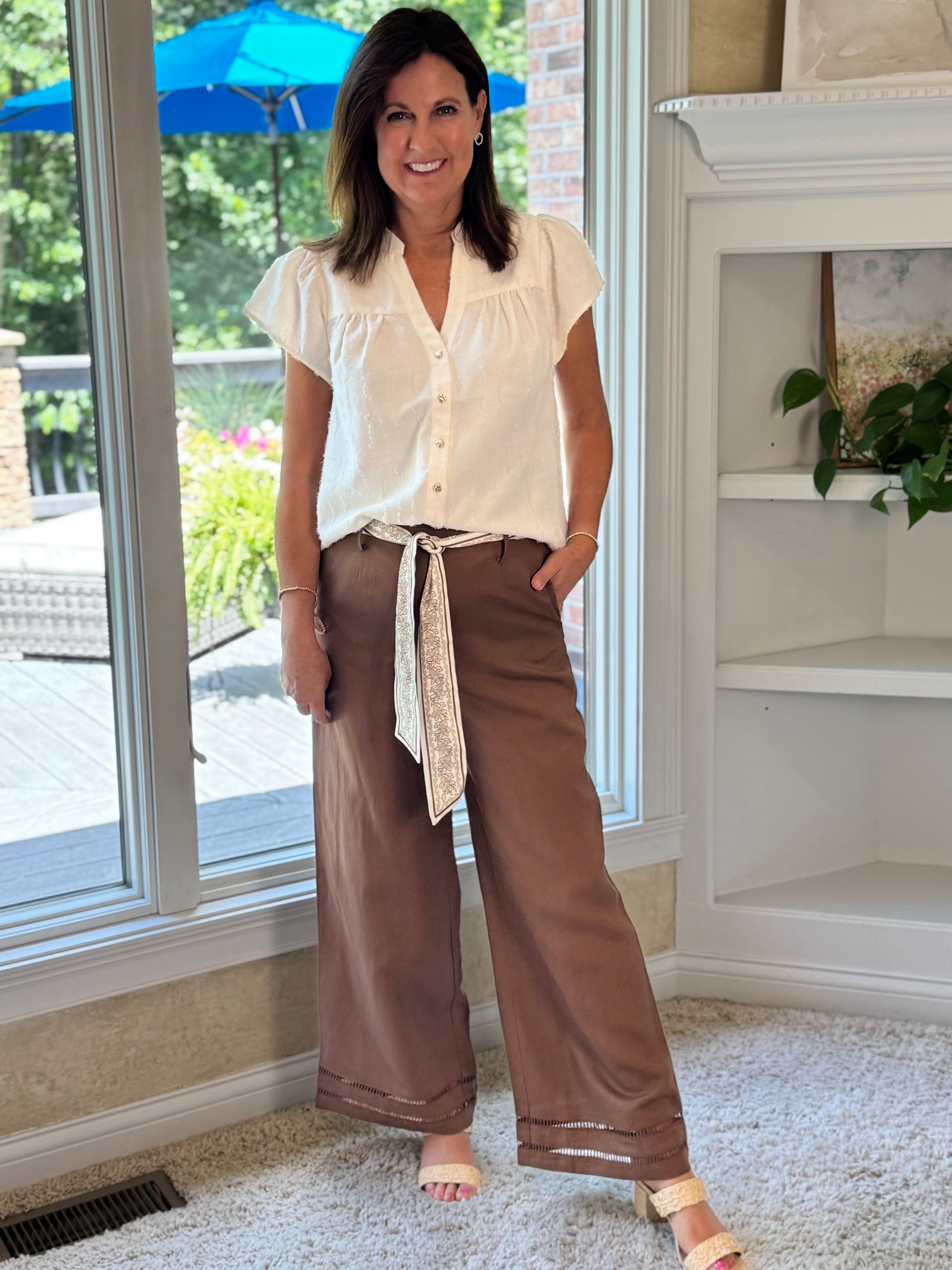 Current Air Tailored Cropped Wide Leg Pants - Brown