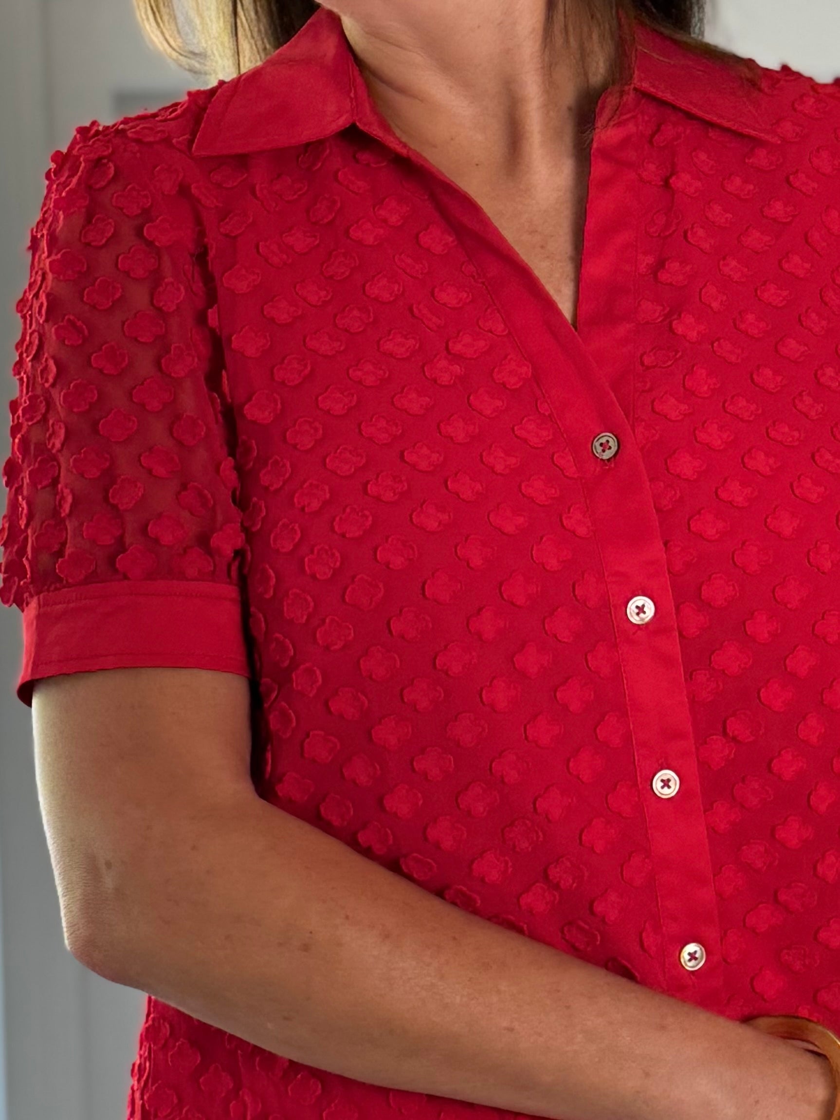 Current Air Striking Red Textured Blouse