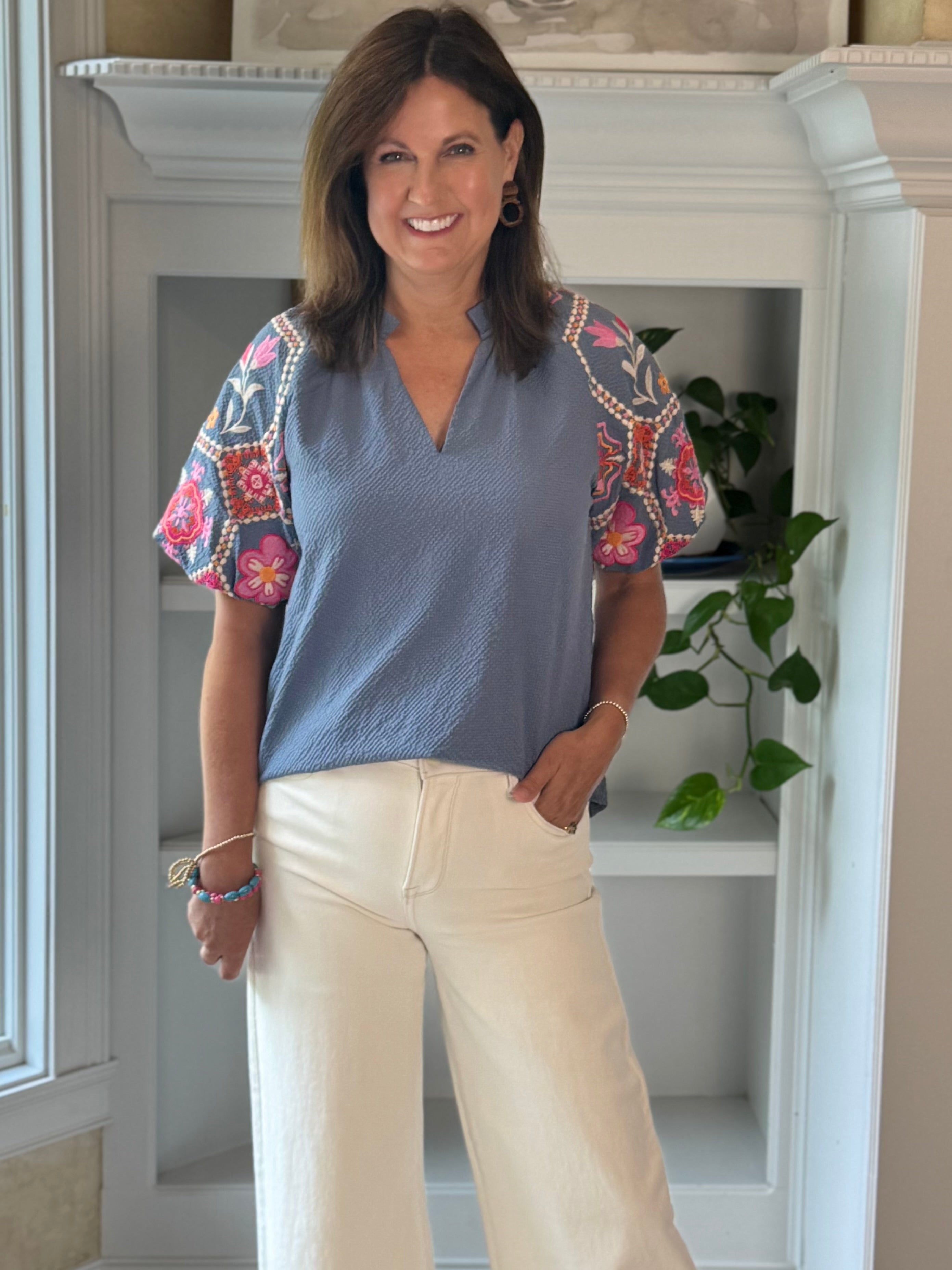 THML Floral Mosaic Embroidered Top