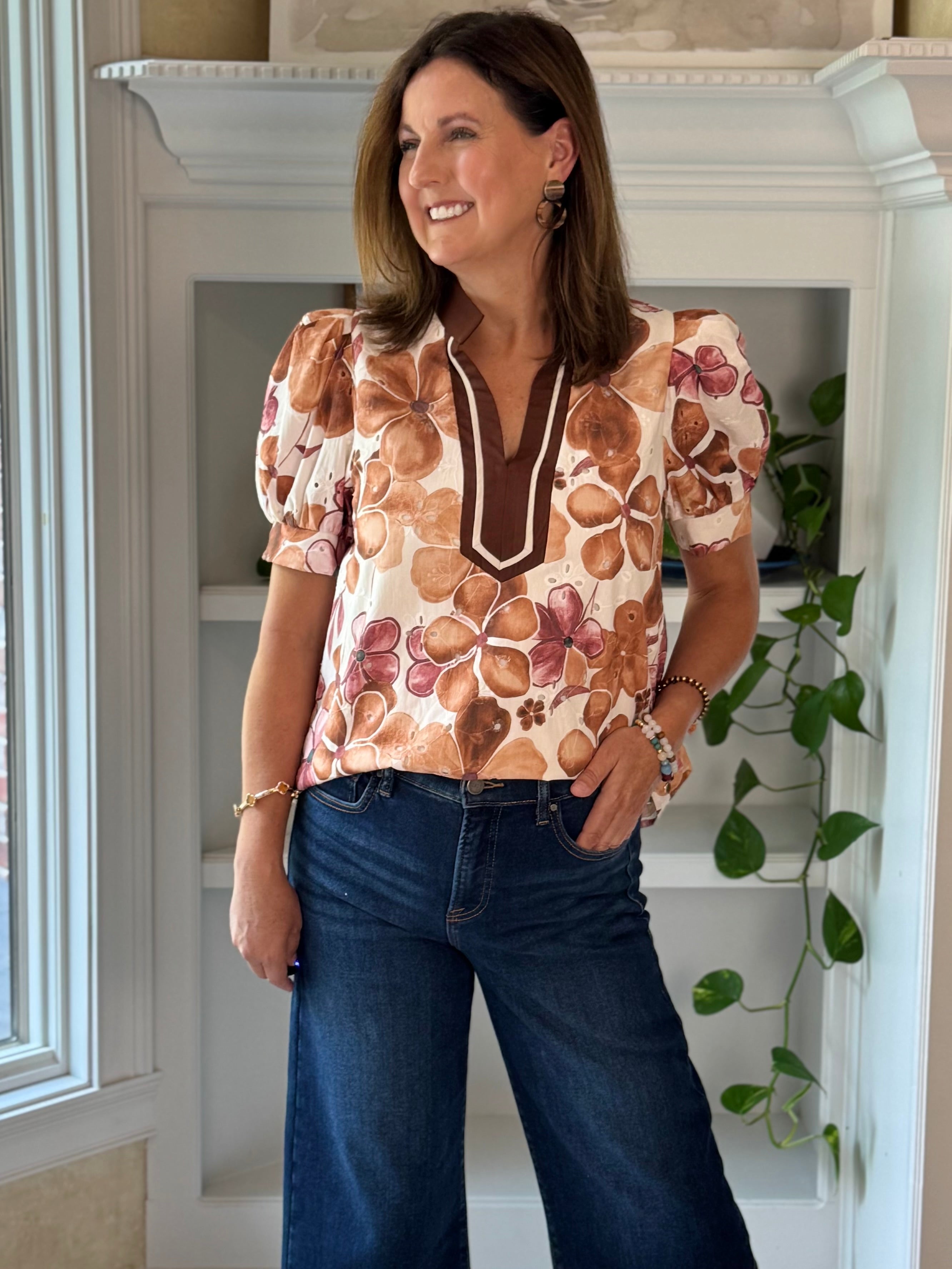 Watercolor Floral Eyelet Top