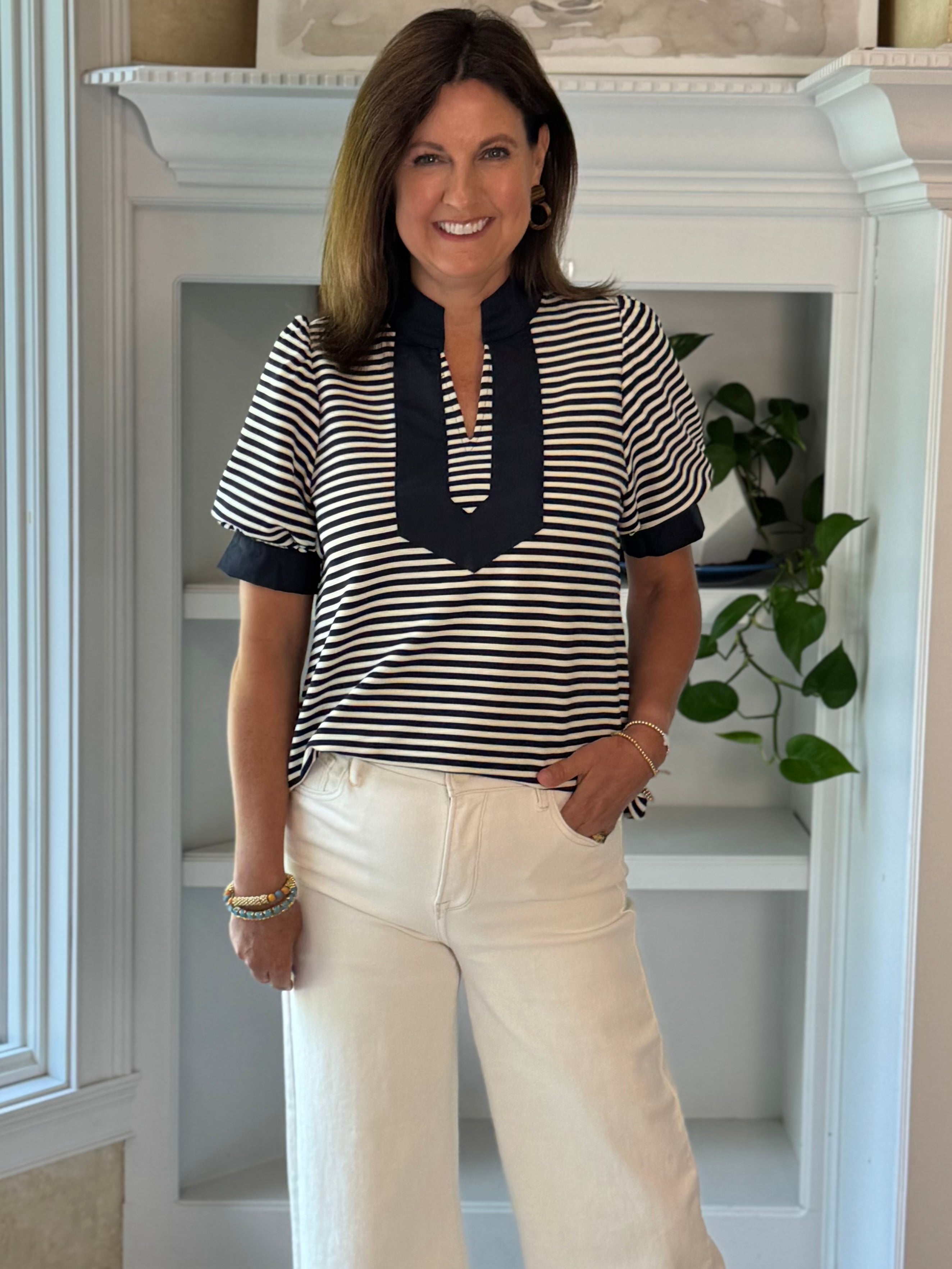 Timeless Contrast Top - Navy Stripes