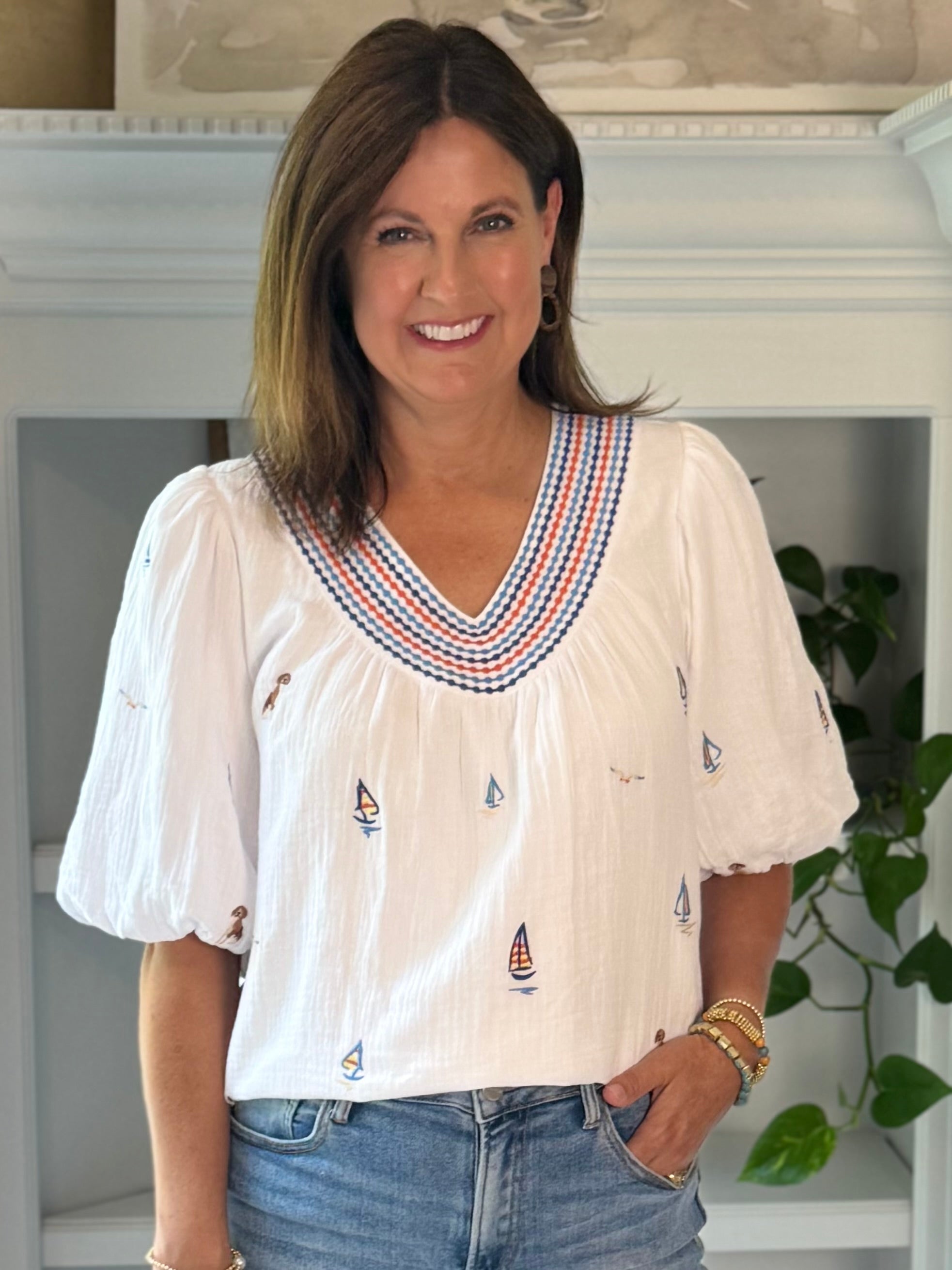 THML Sail Away Embroidered Top