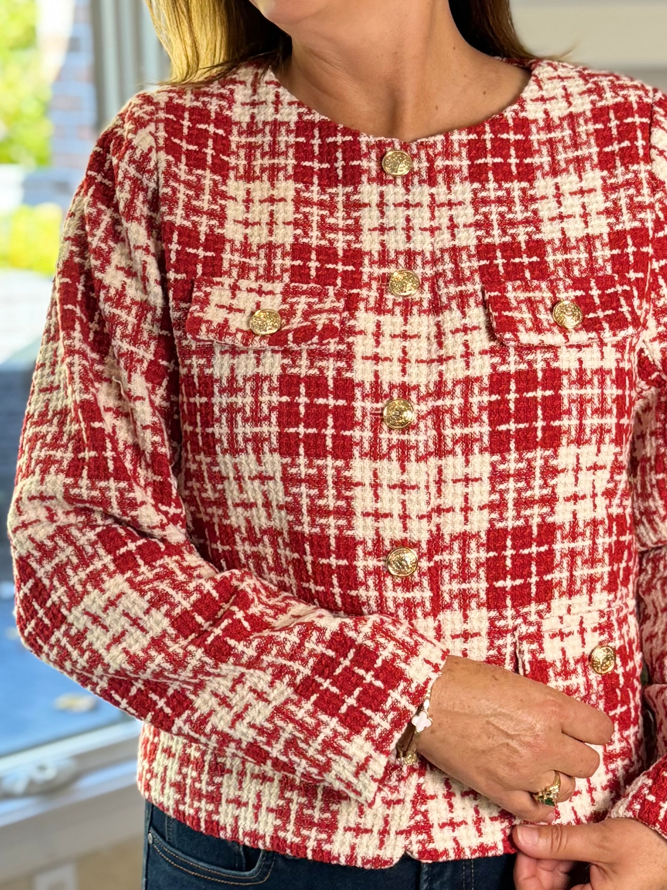 Crimson Charm Tweed Jacket