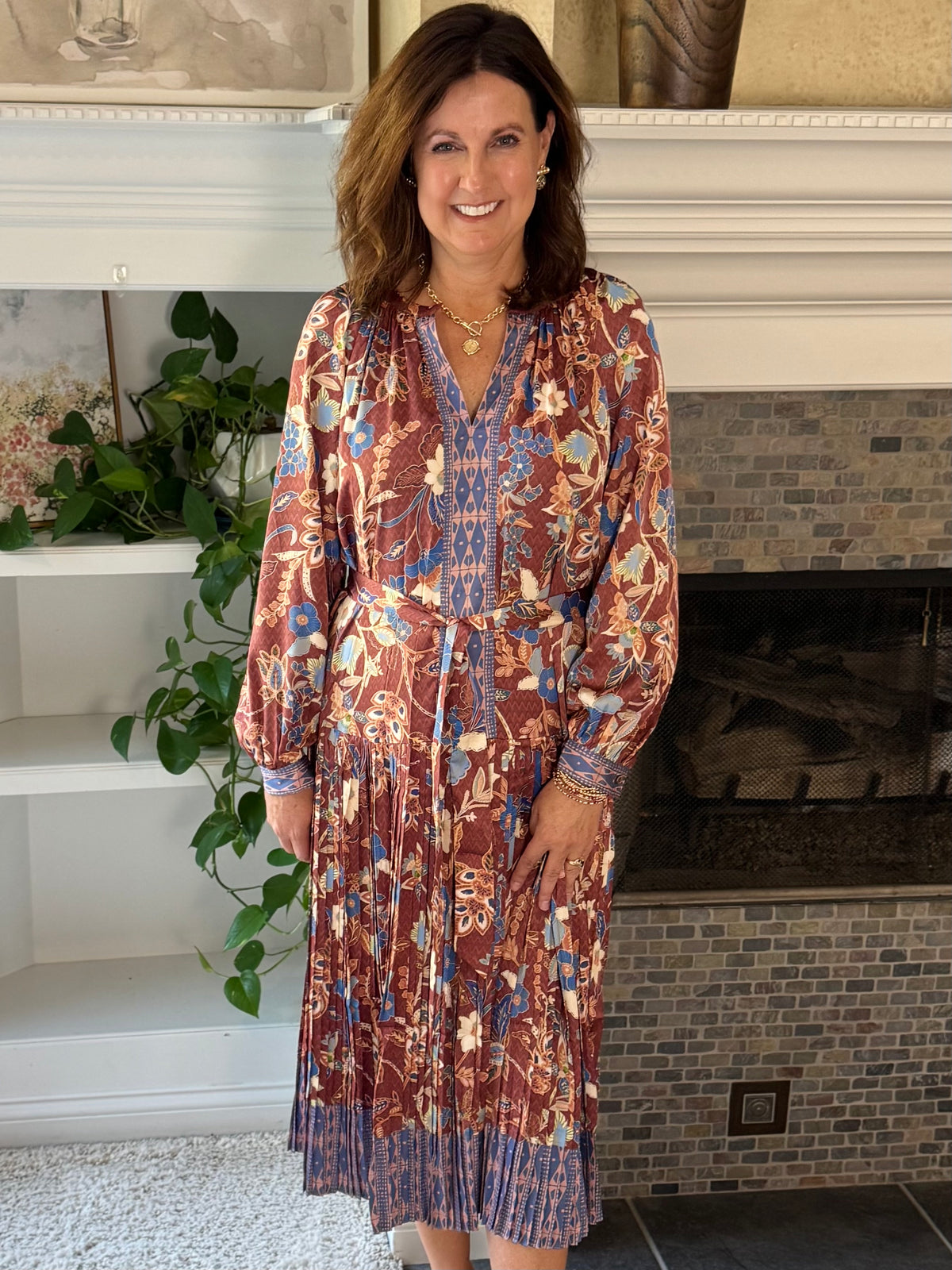 Current Air Floral Edit Pleated Midi Dress