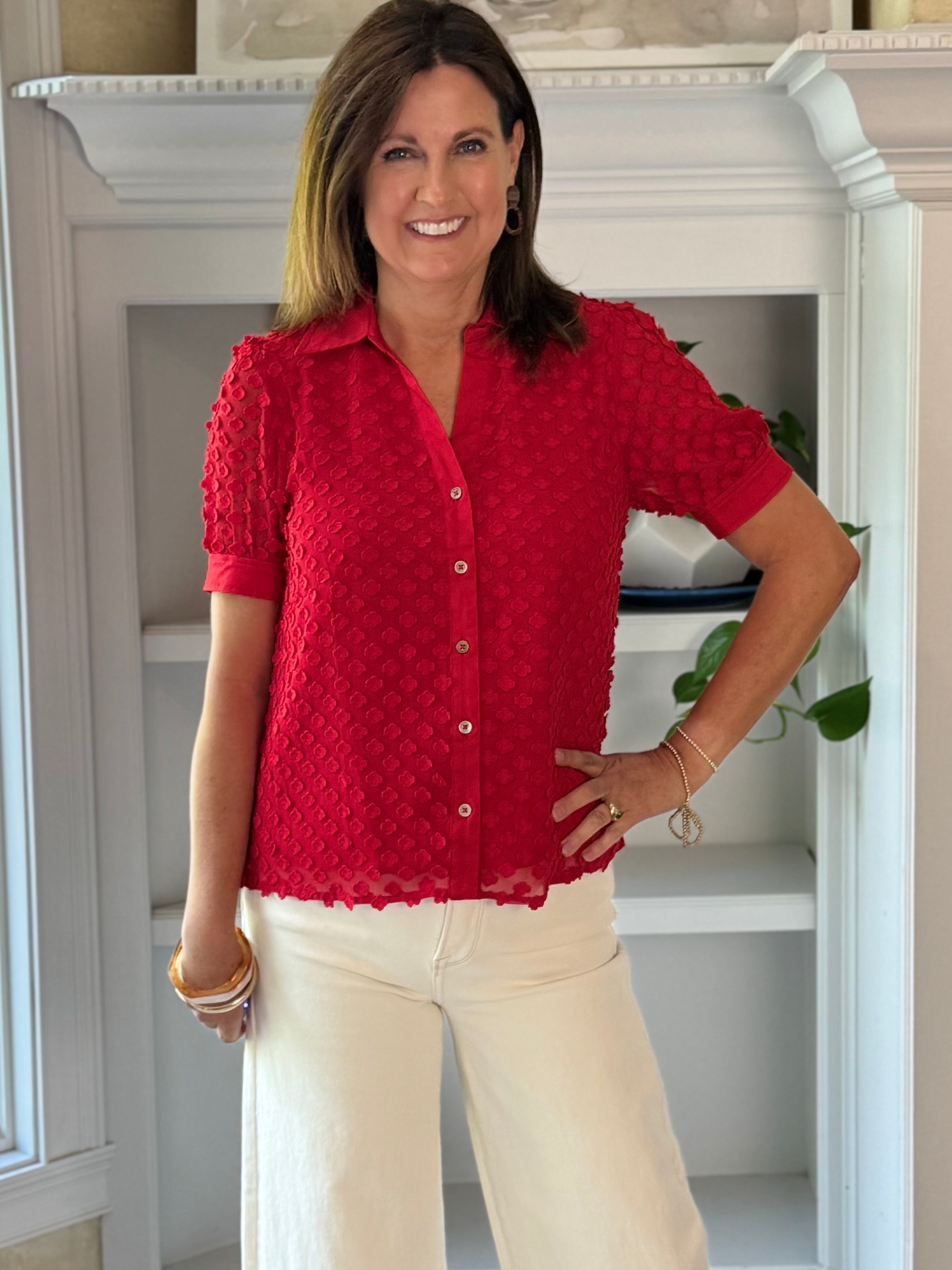 Current Air Striking Red Textured Blouse
