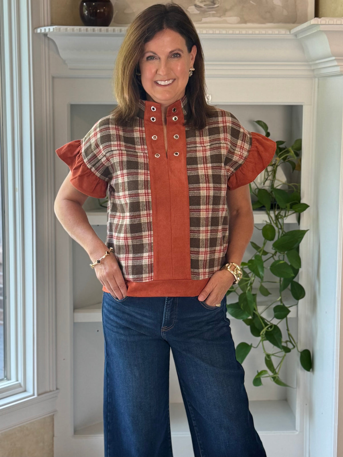 Plaid About You Contrast Top
