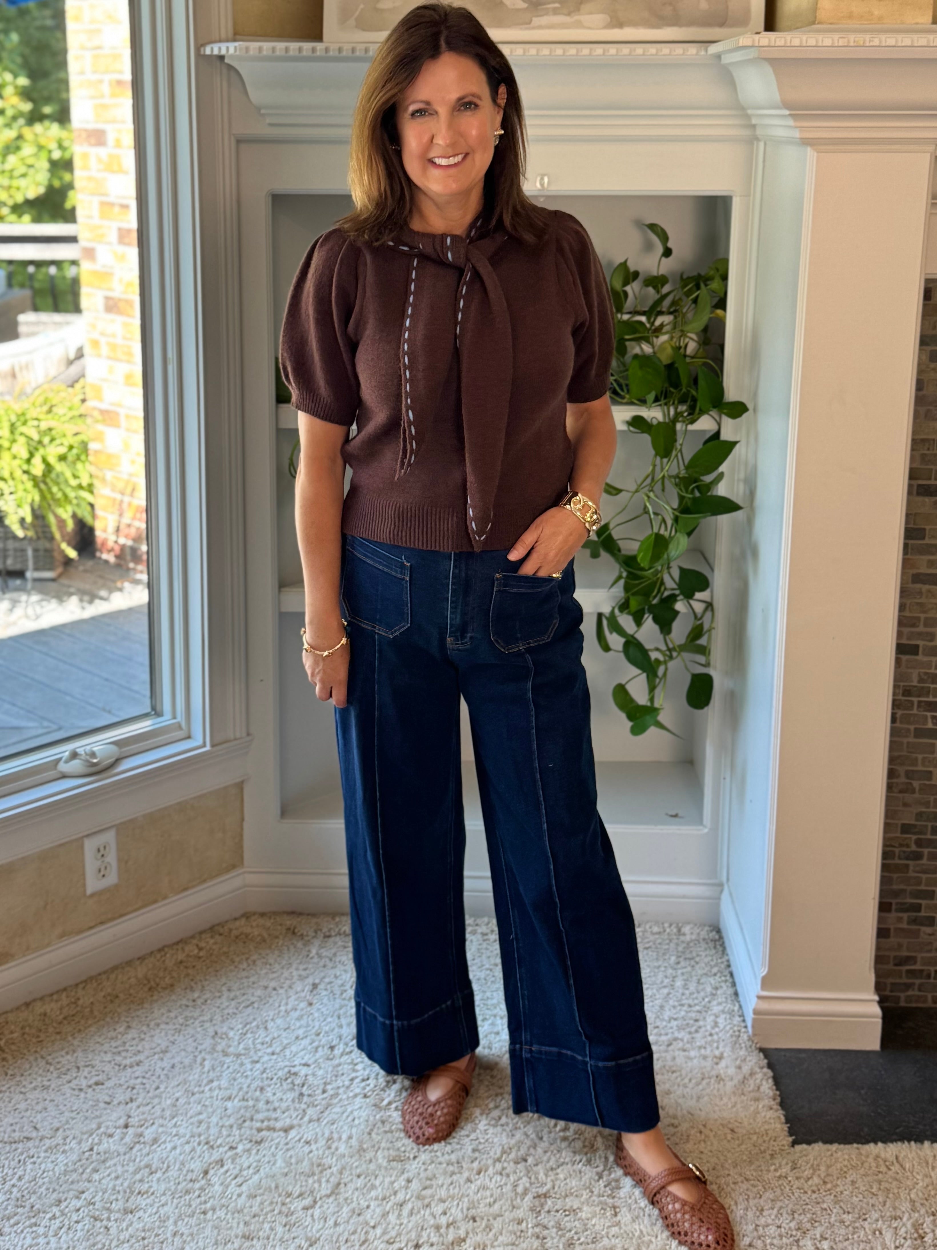 Modern Cuff Wide Leg Ankle Jeans - Dark Wash