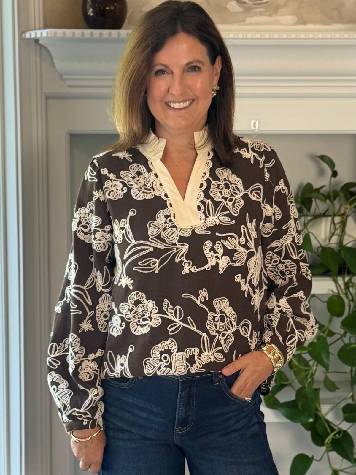 Take Note Embroidered Top