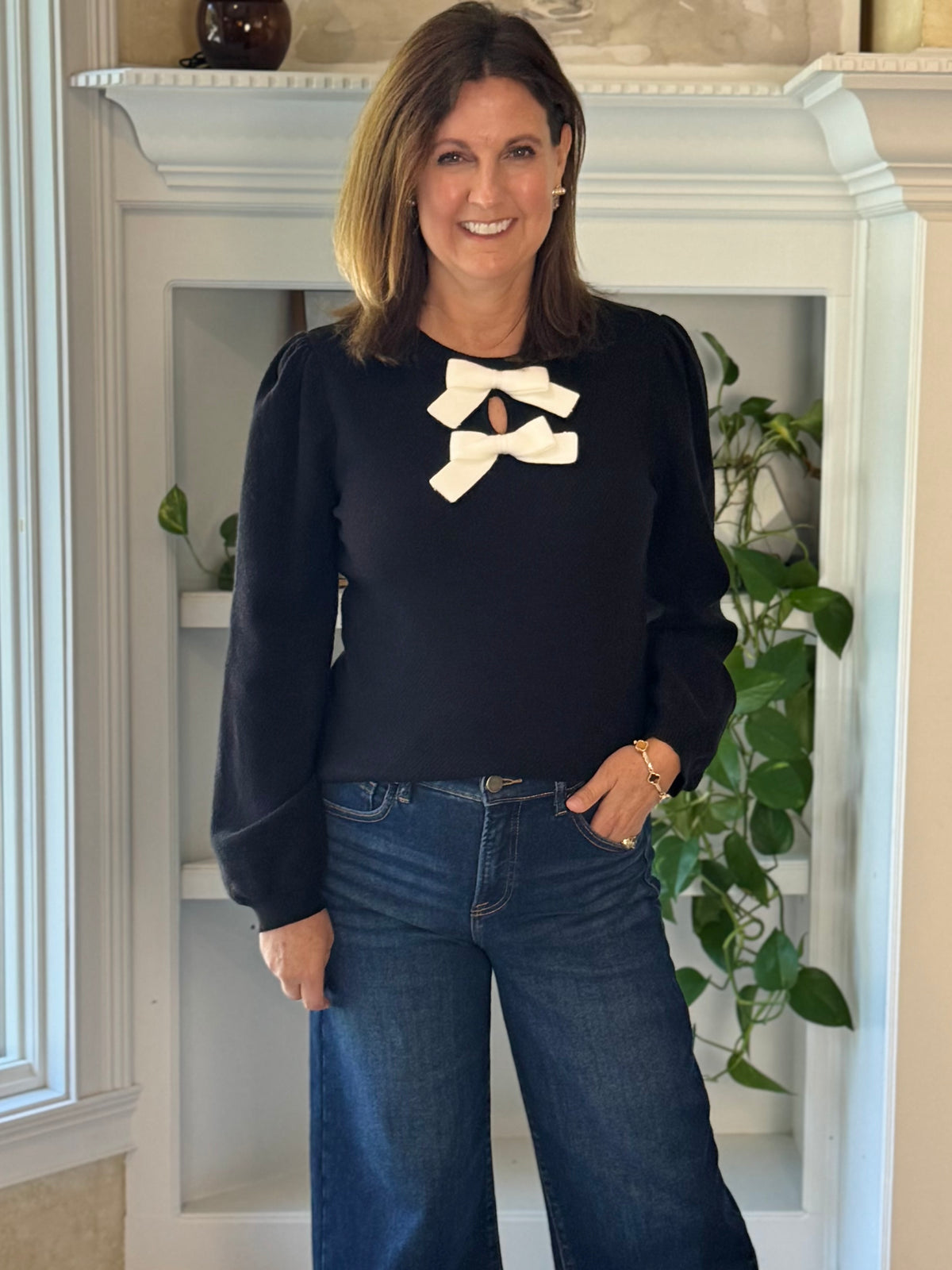 Two of a Kind Bow Knit Top - Black