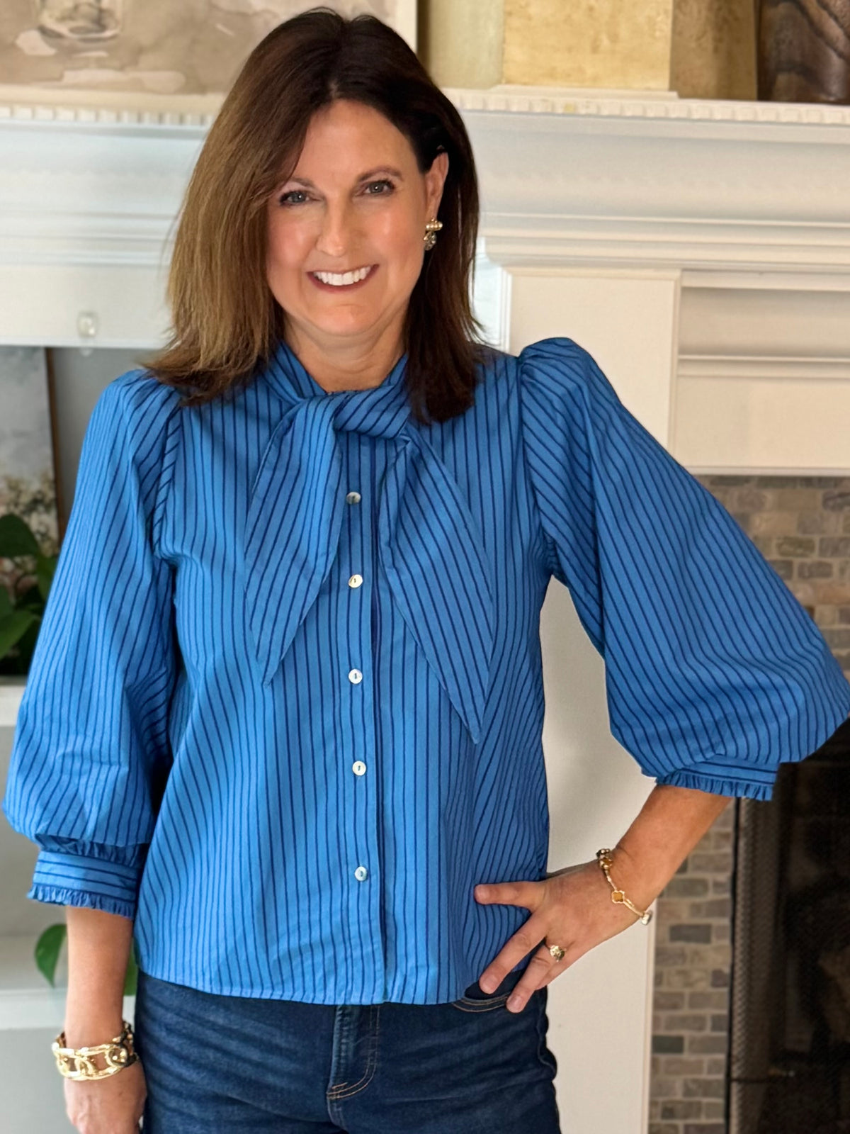 Lovely Stripes Tie Top - Blue