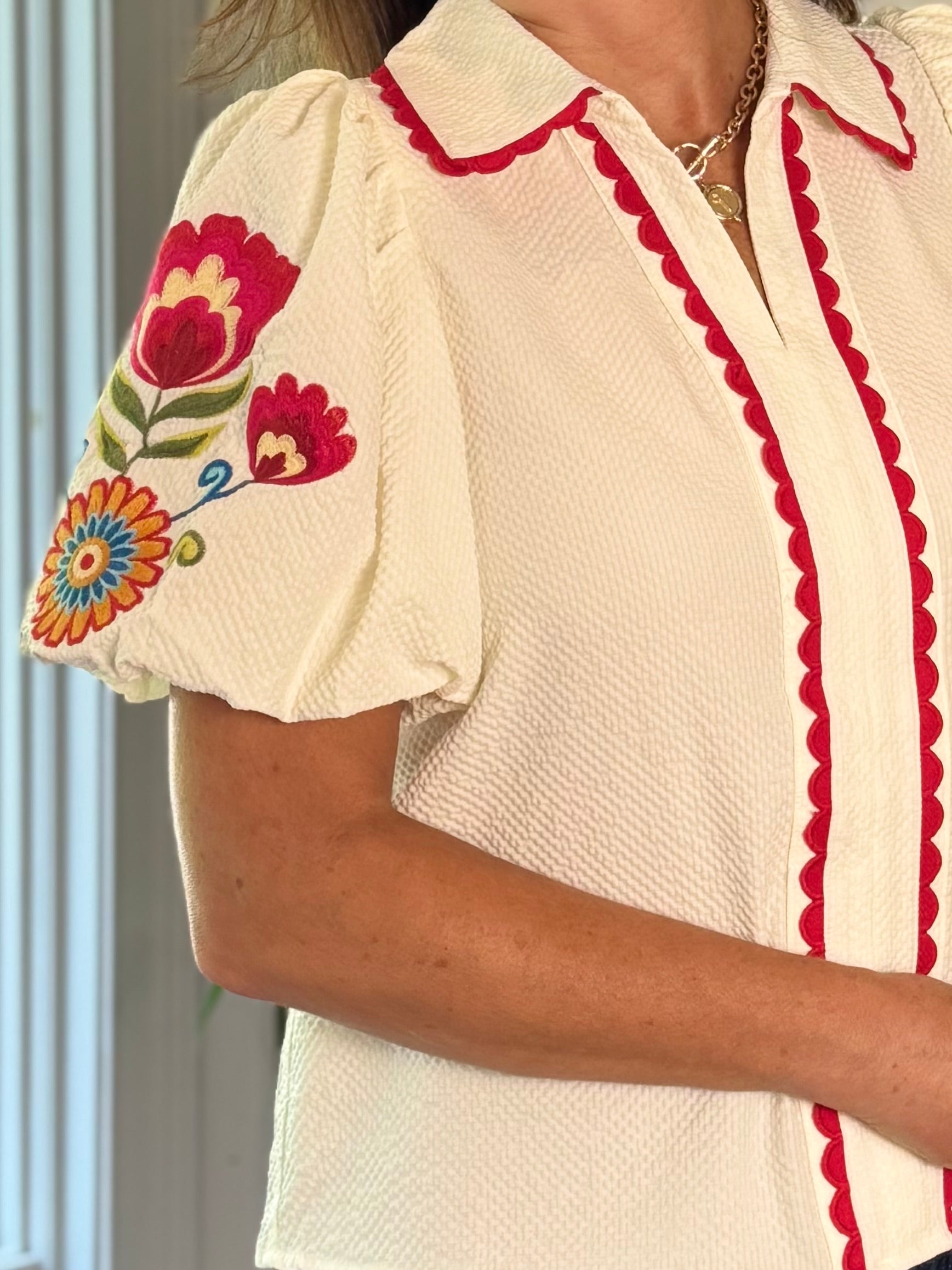Embroidered Charm Top - Ivory