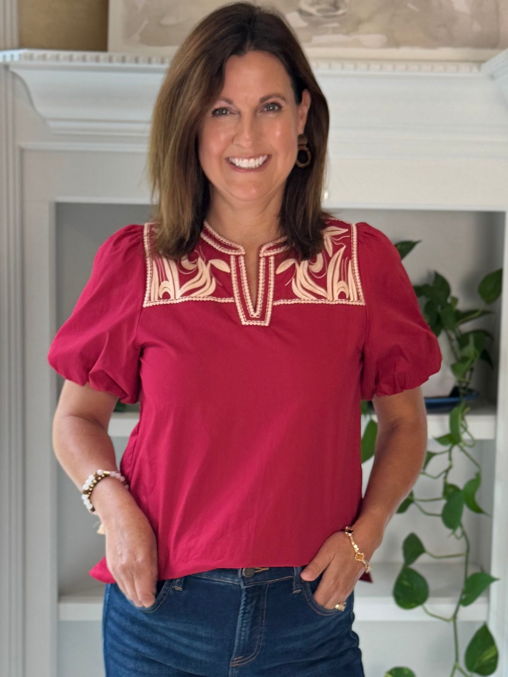 Autumn Ember Embroidered Top - Wine