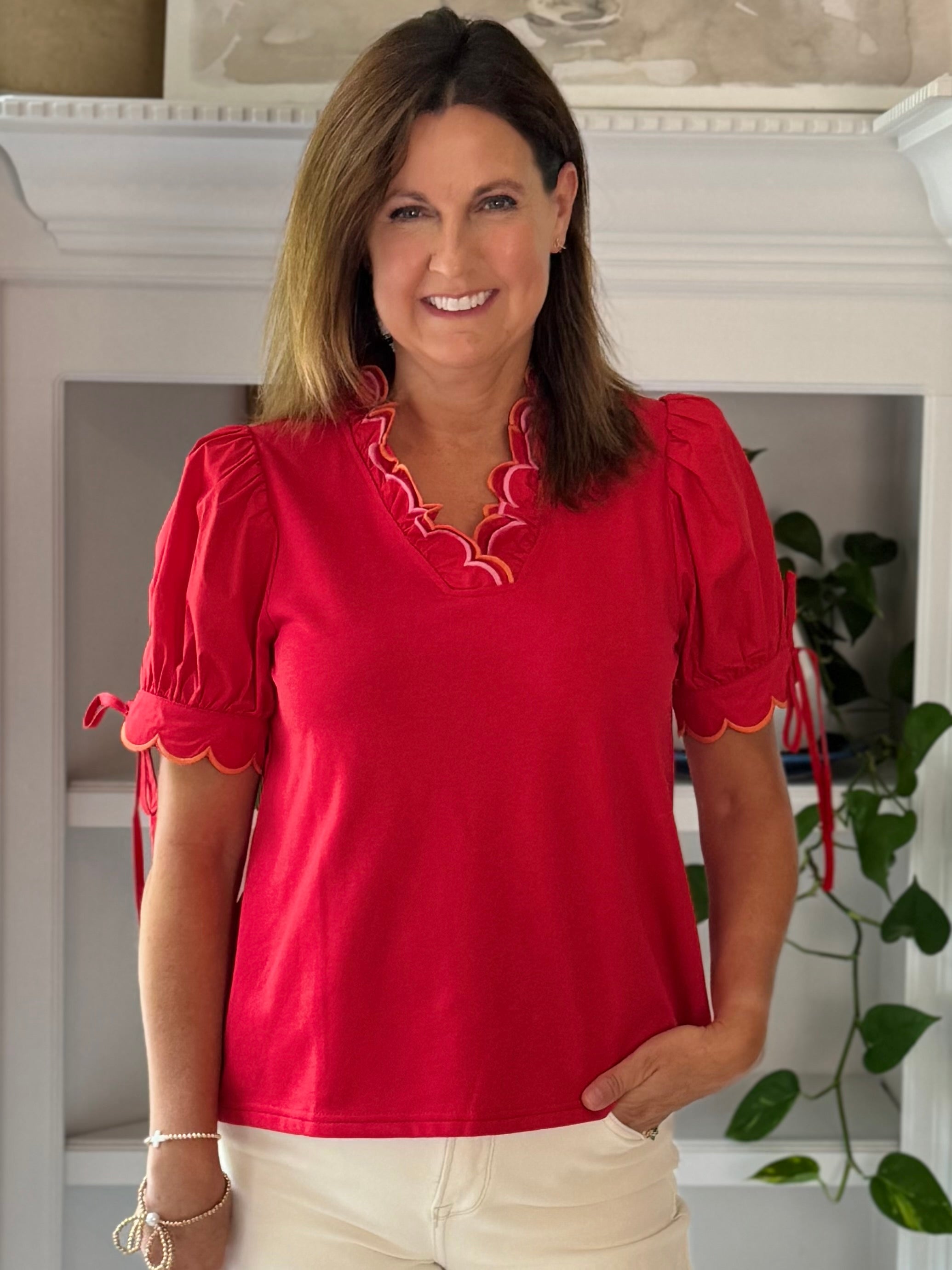 Scalloped Grace Top - Red