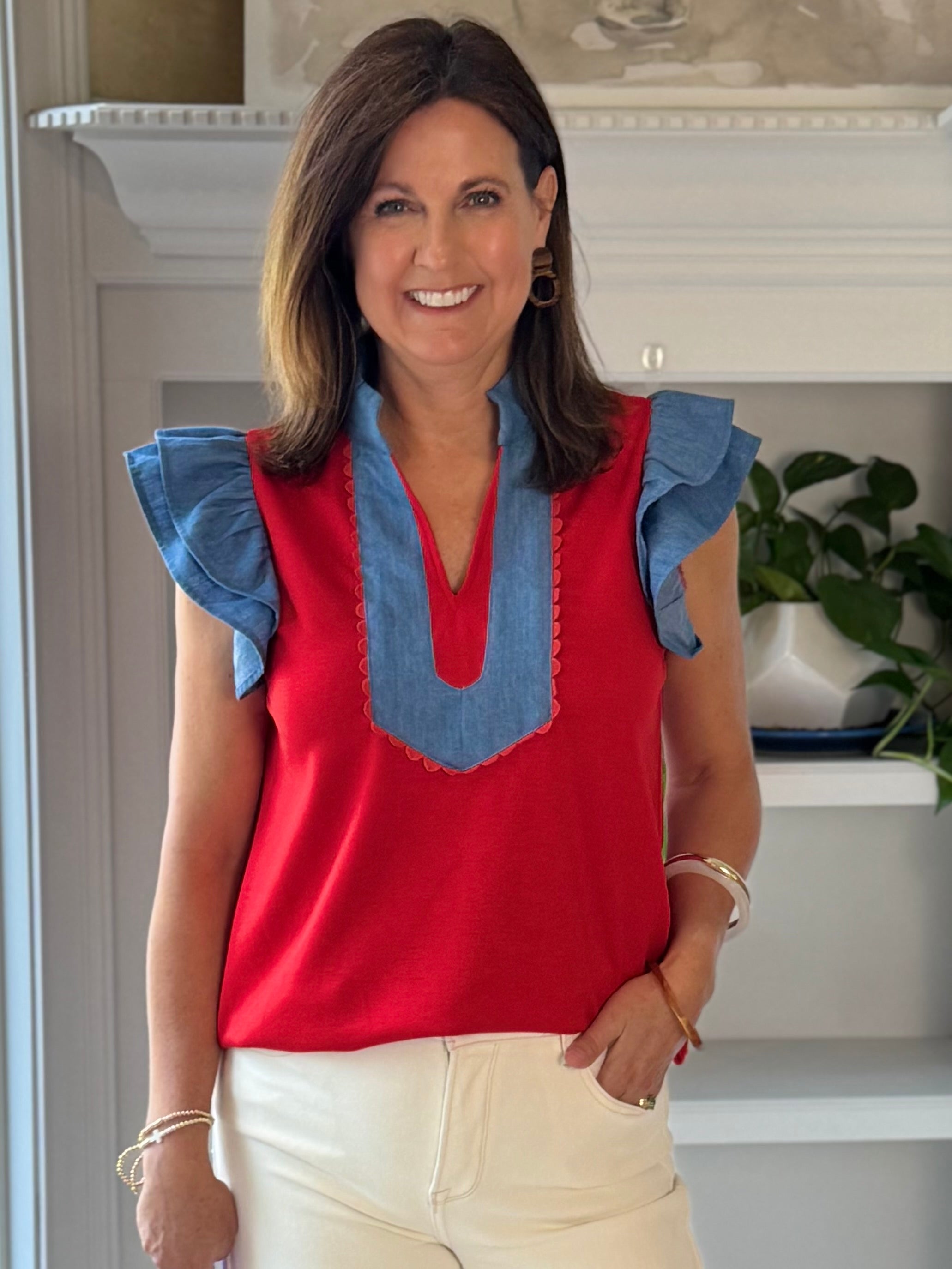 Red Meets Denim Top
