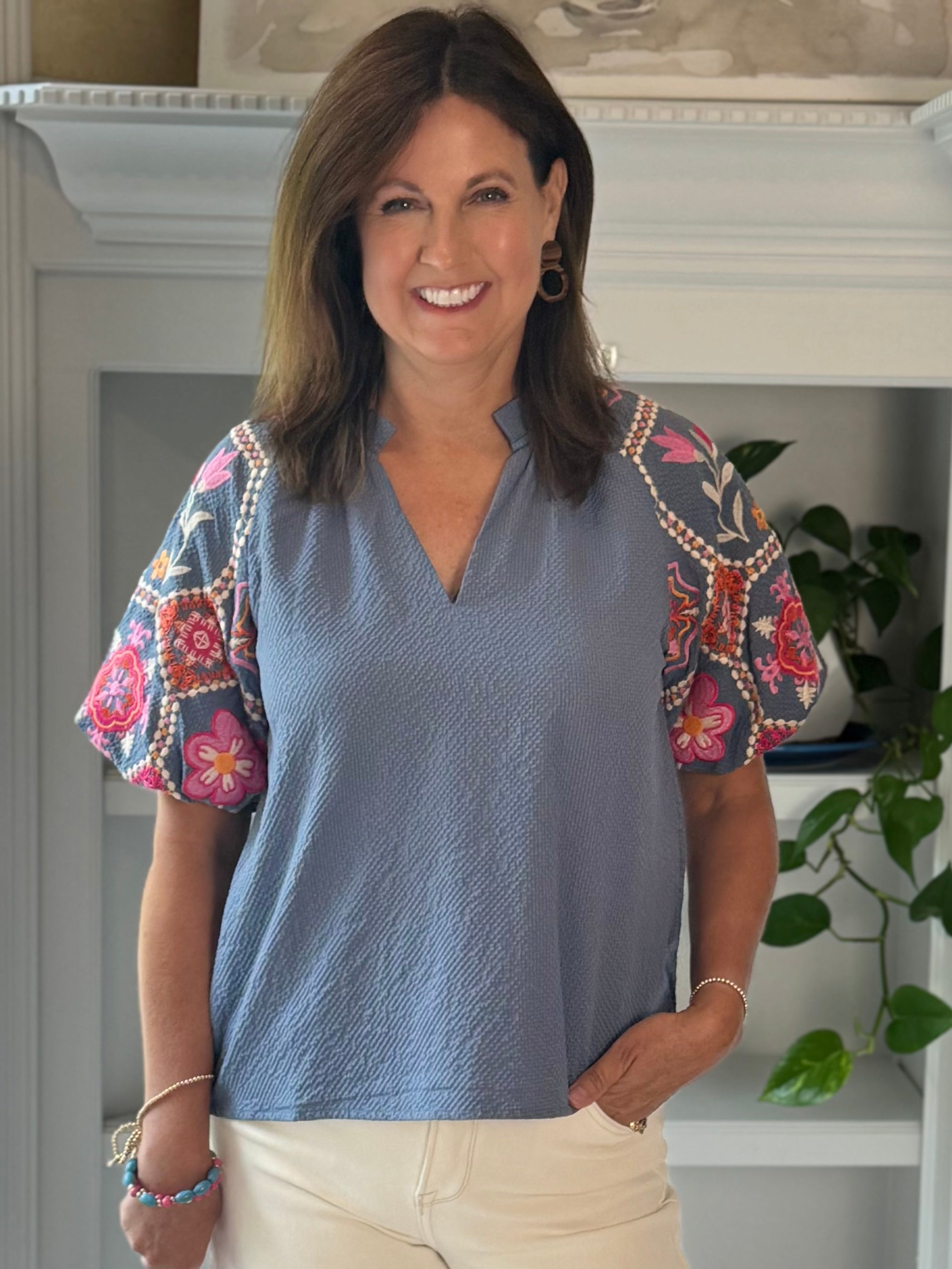 THML Floral Mosaic Embroidered Top