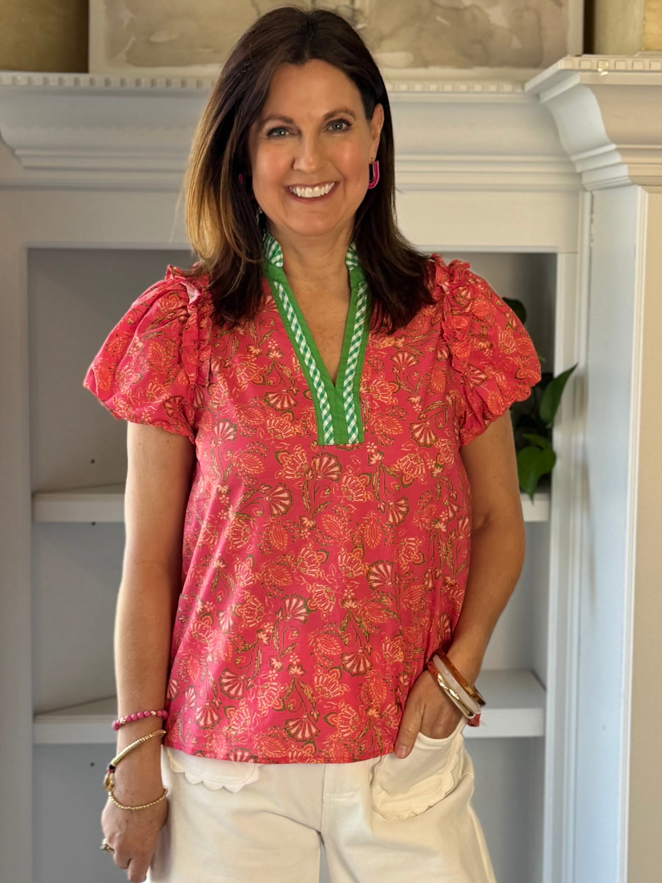 Contrast Charm Top - Bright Pink