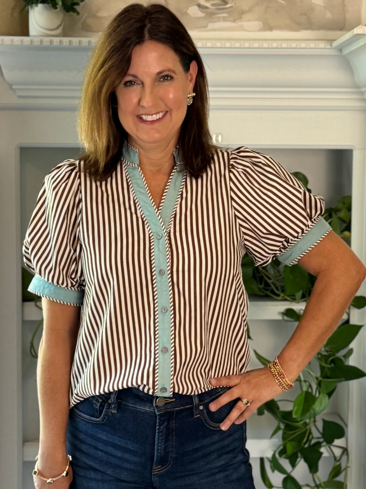 Happy Stripes Contrast Top - Brown