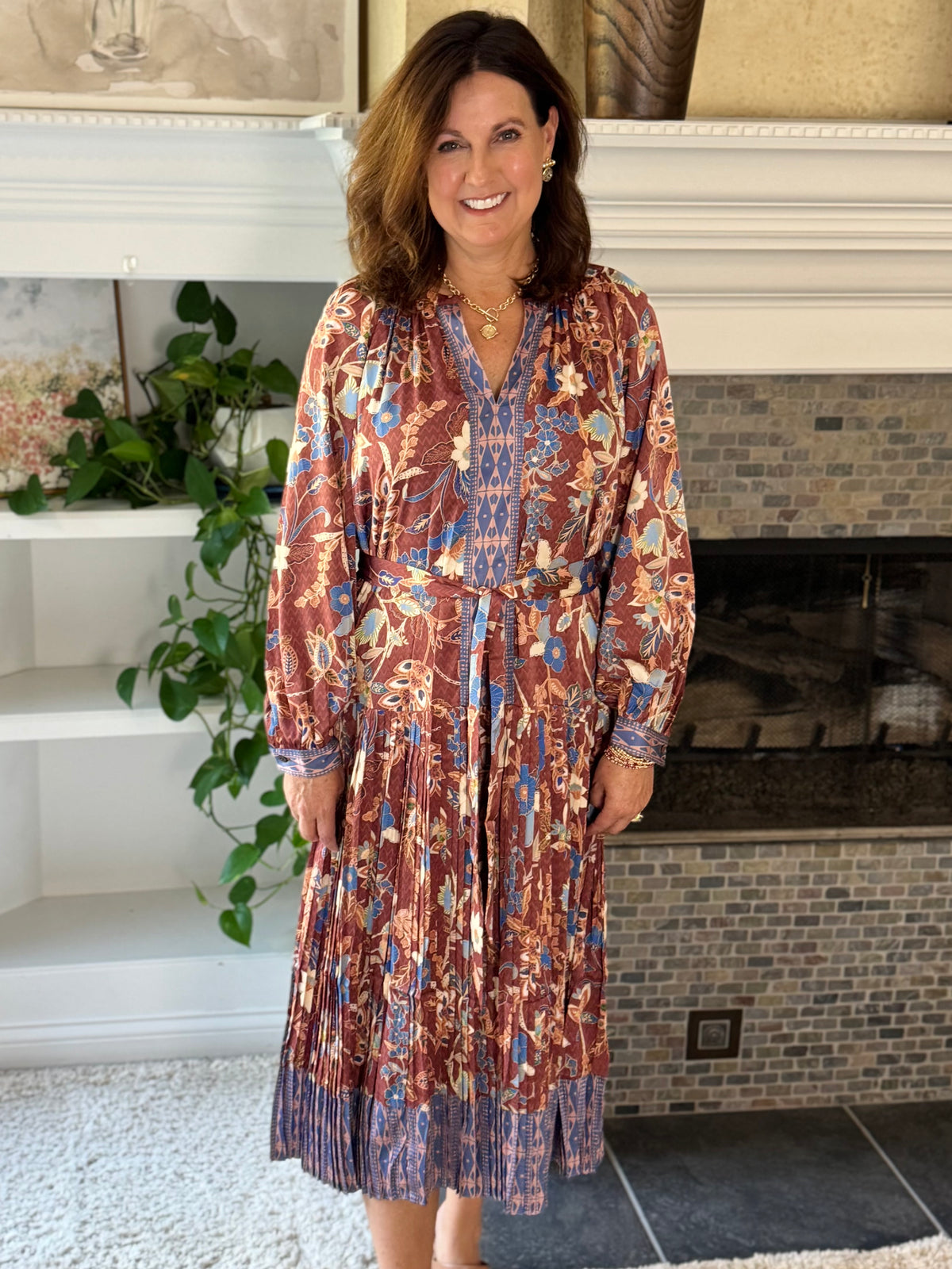 Current Air Floral Edit Pleated Midi Dress