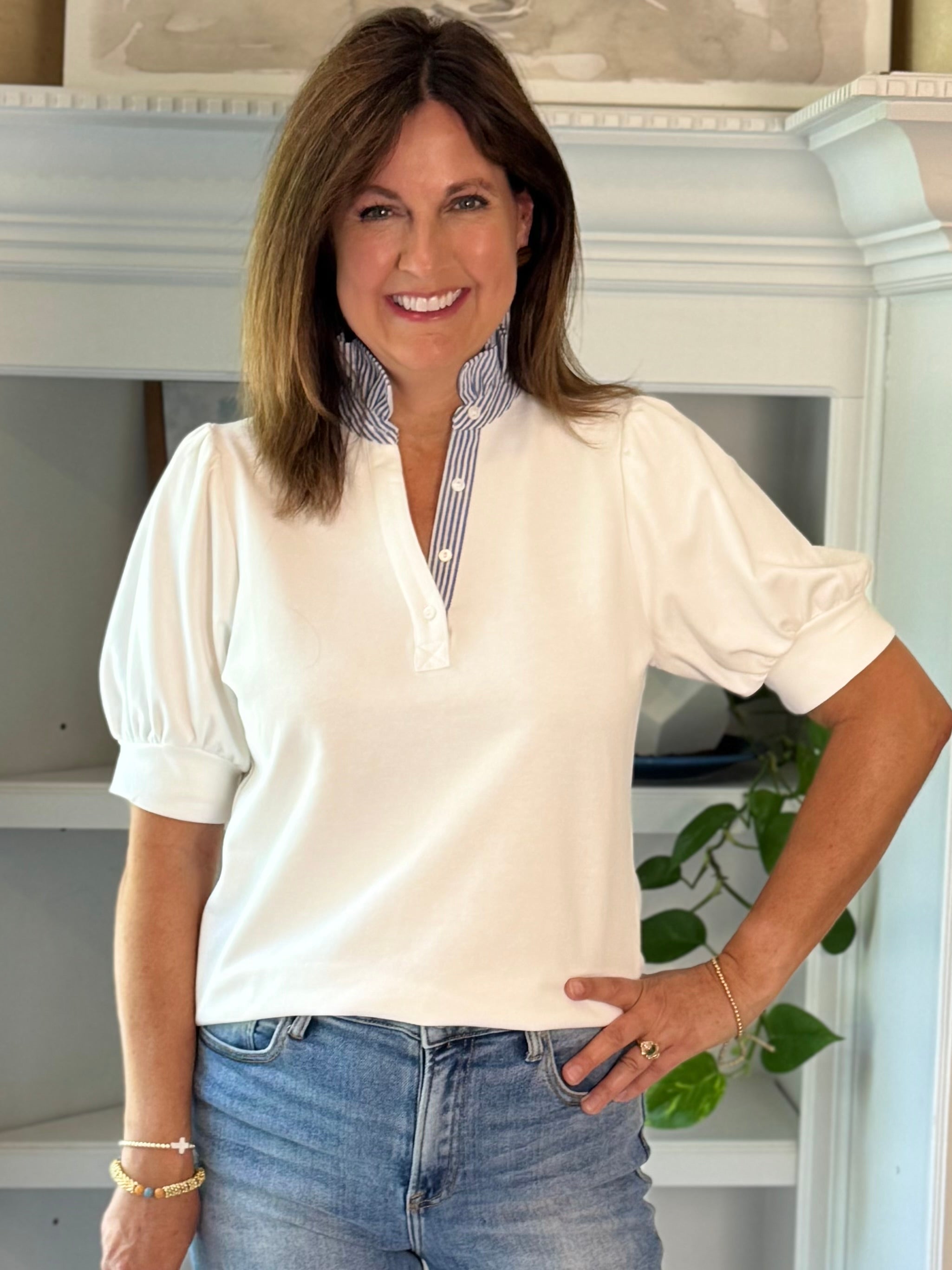 Modern Prep Contrast Top - Off-White