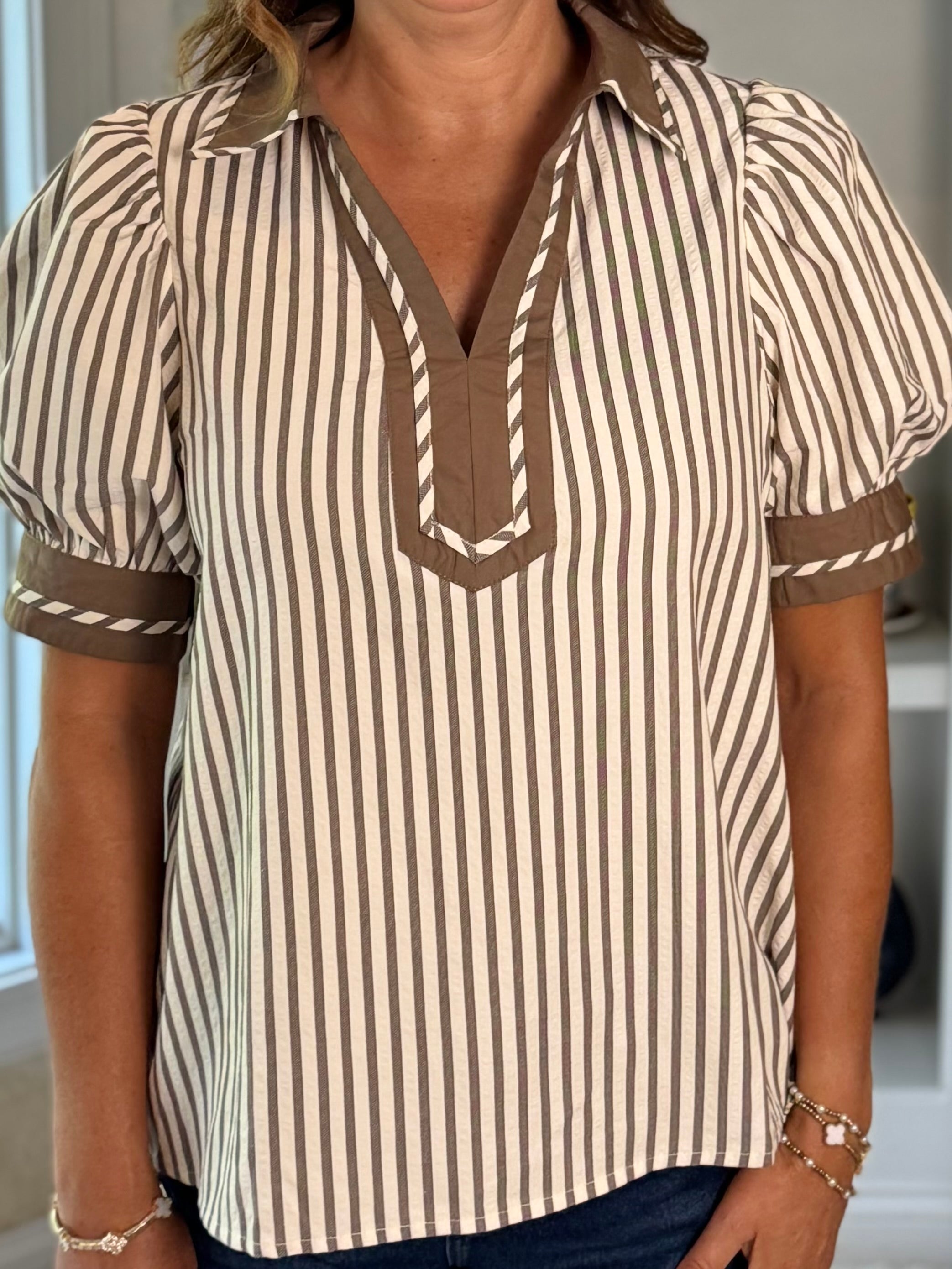 Mocha Mousse Striped Top