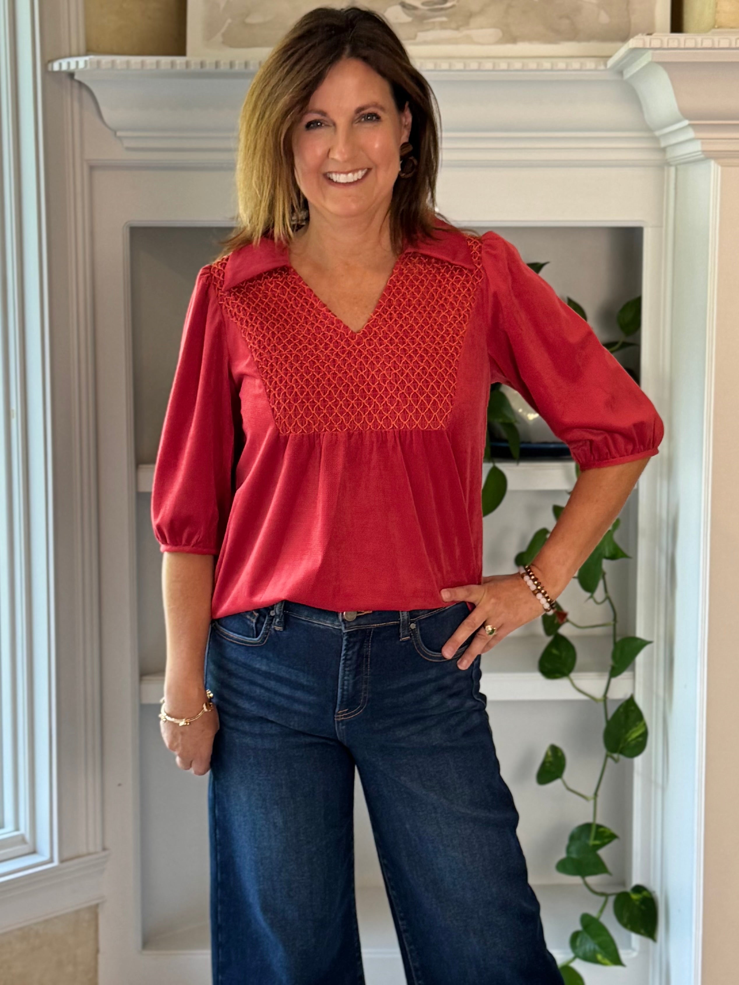 Sunset Stitch Top - Red
