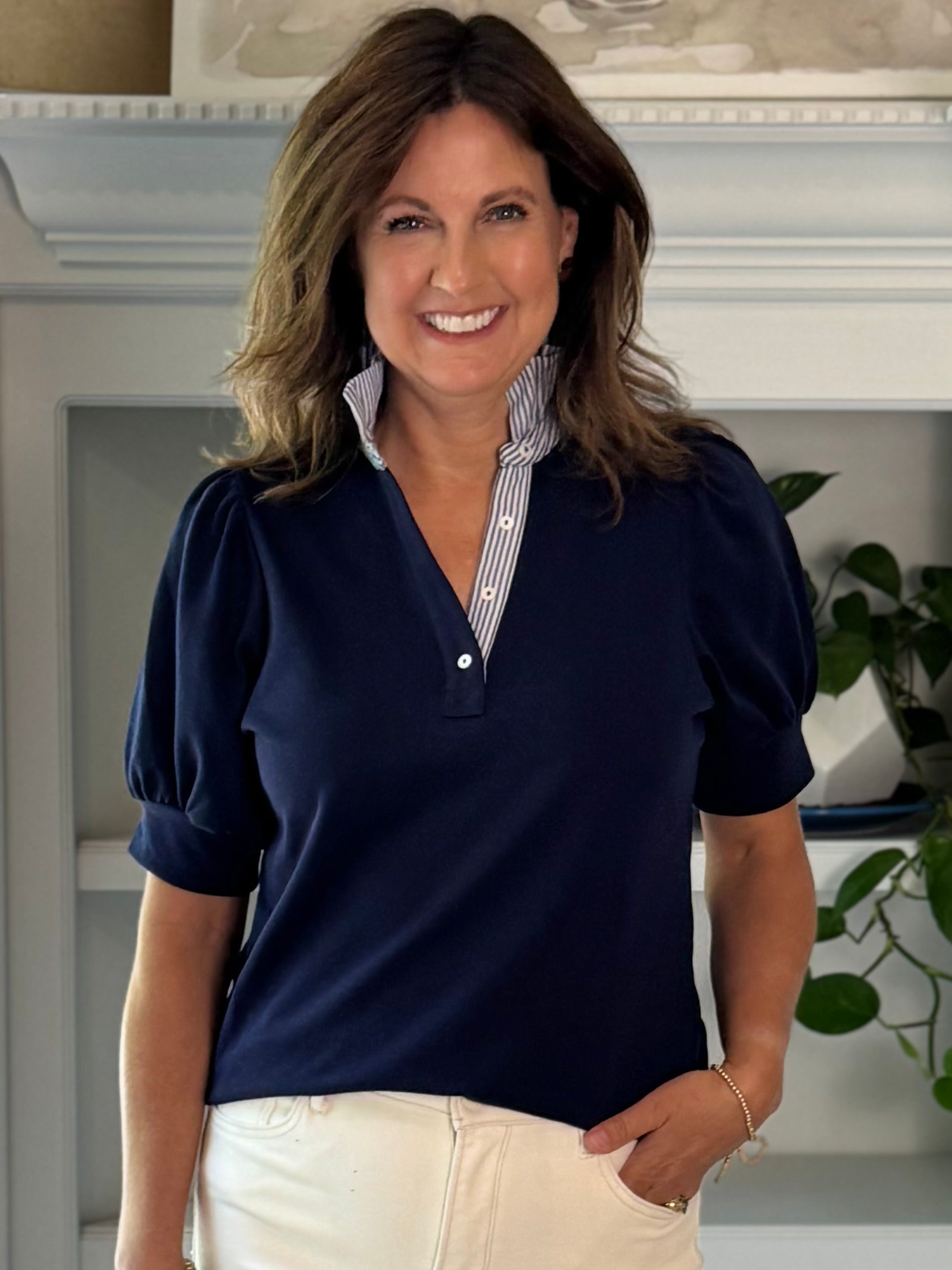 Modern Prep Contrast Top - Navy