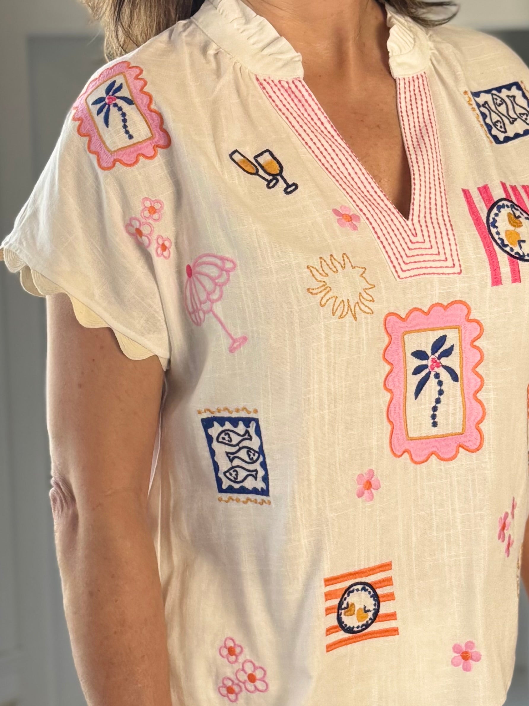 THML Bon Voyage Embroidered Top