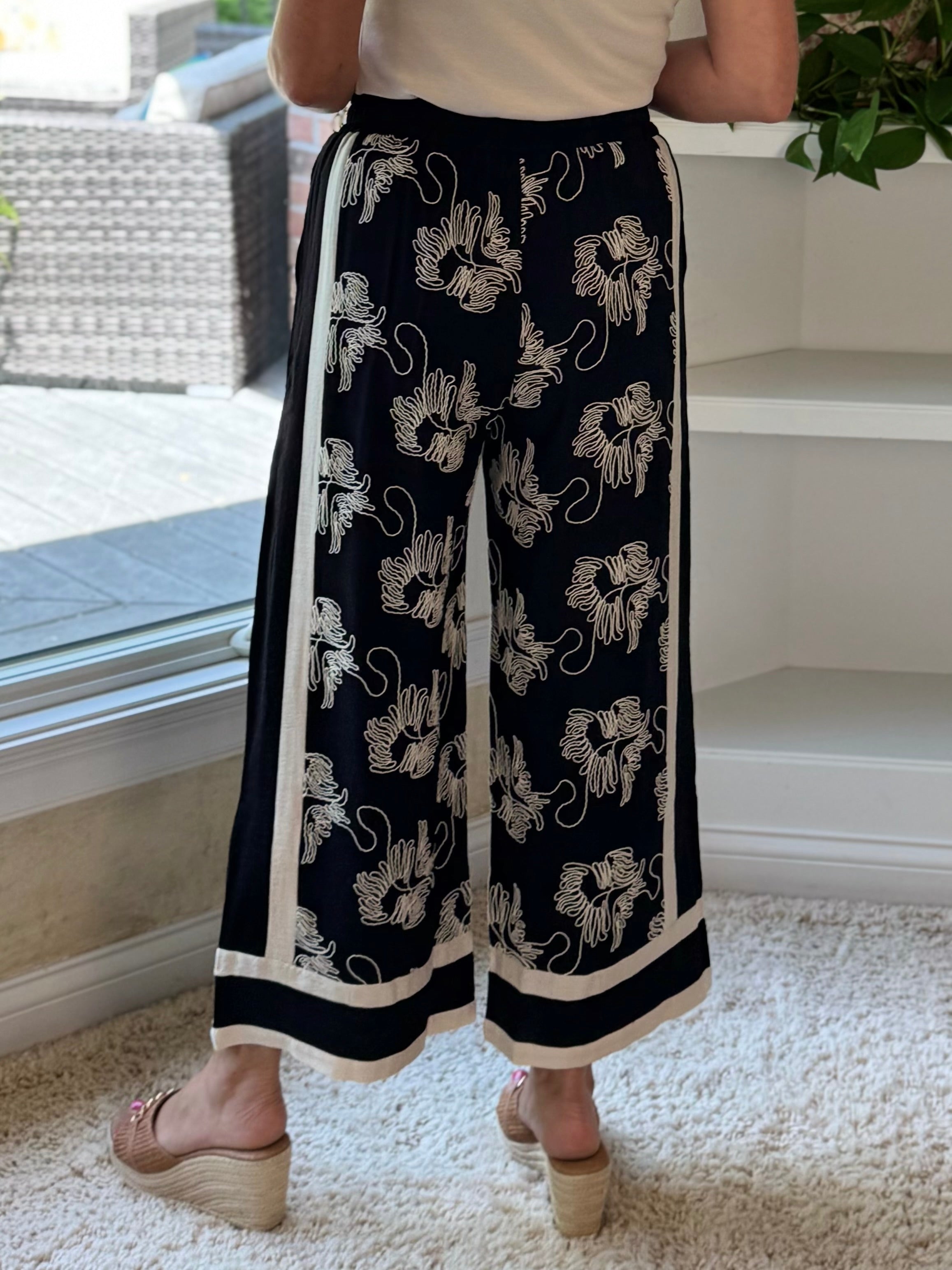 Resort Ready Embroidered Wide Leg Pants