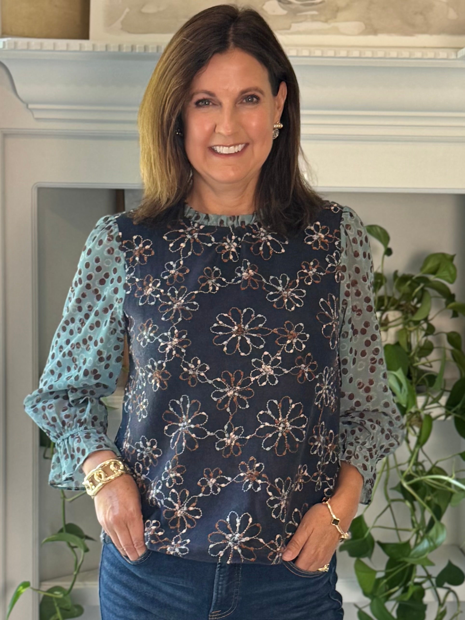 Plot Twist Print Contrast Top