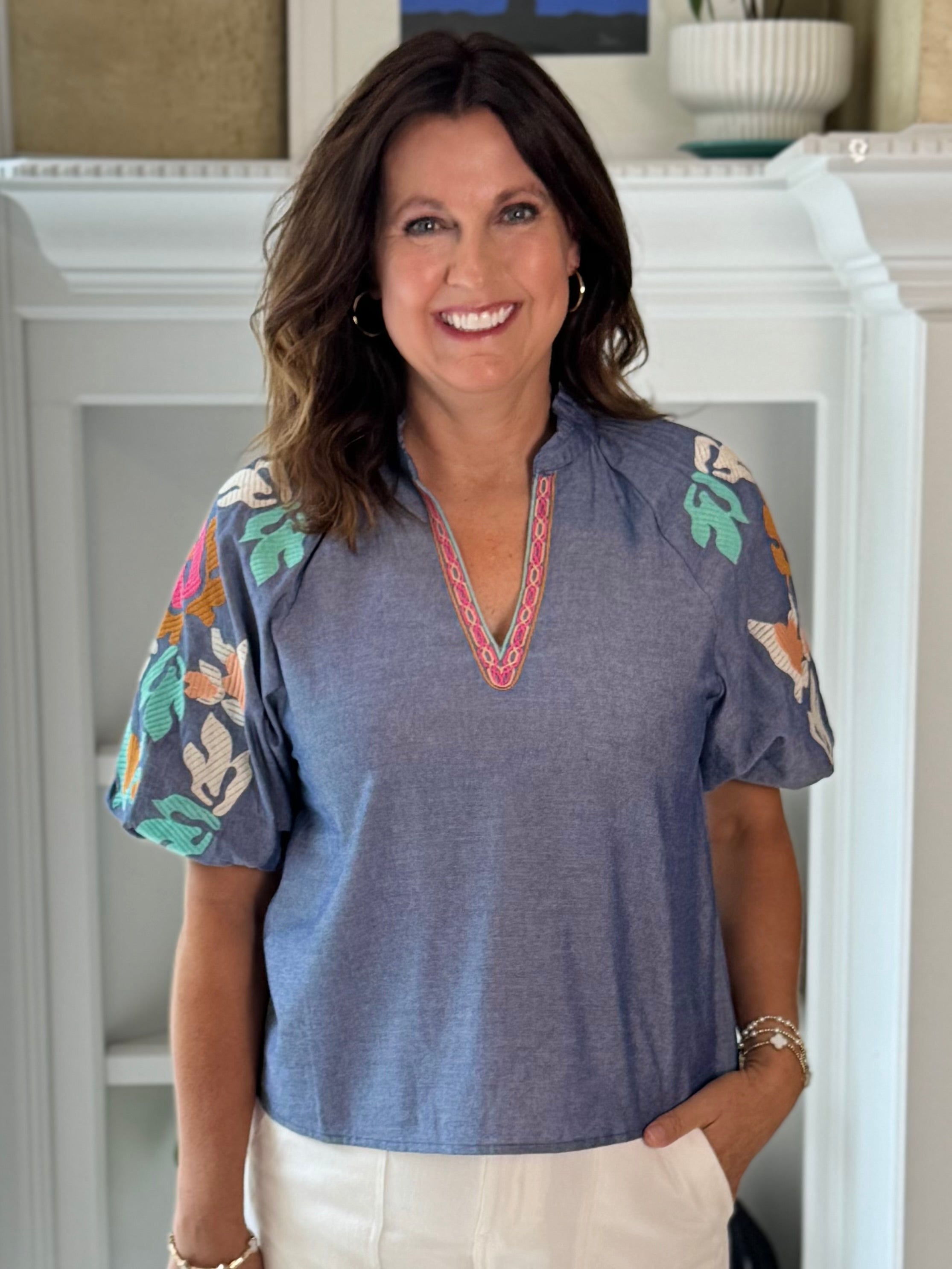 THML Viva Chambray Embroidered Top