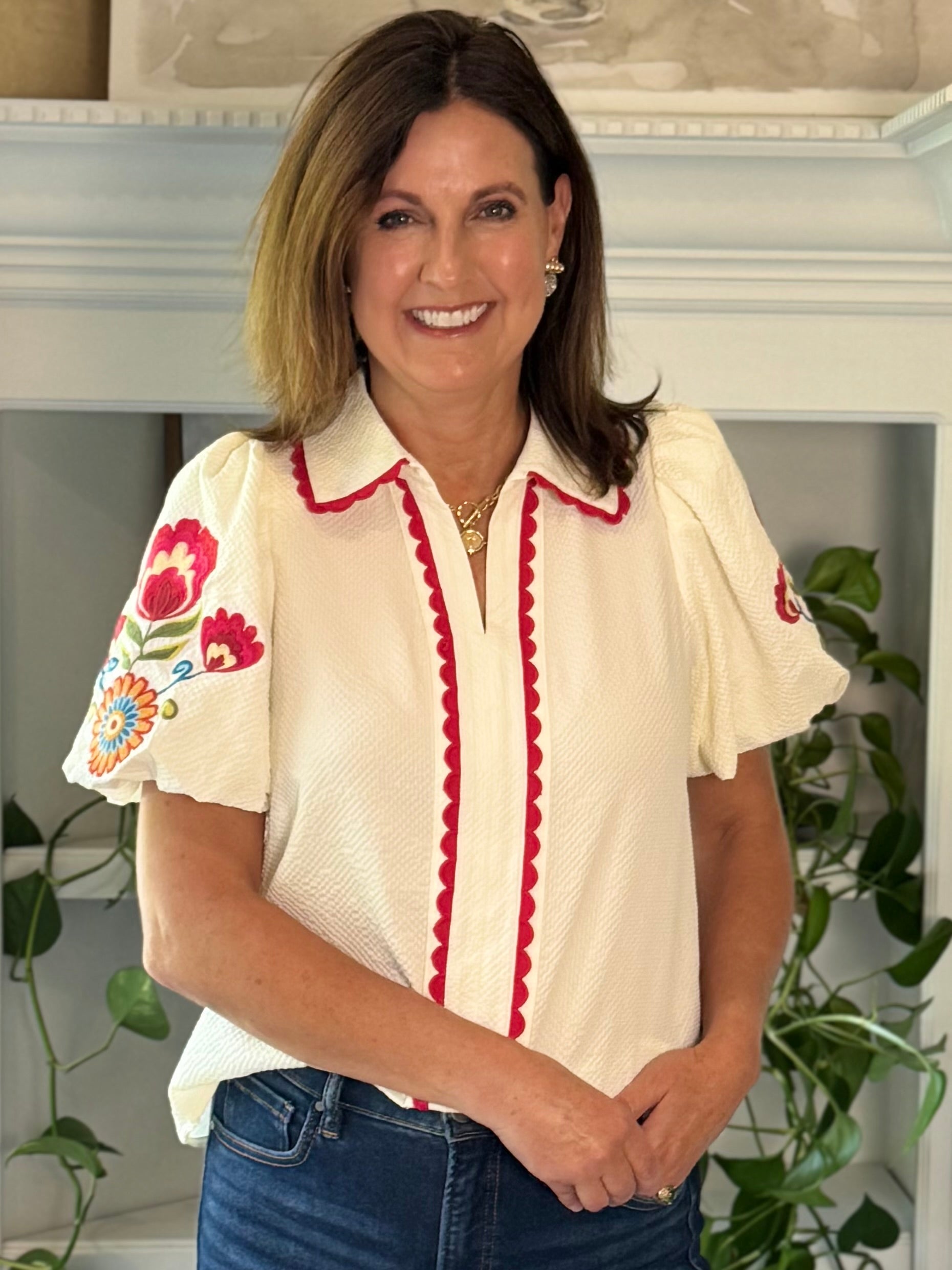 Embroidered Charm Top - Ivory