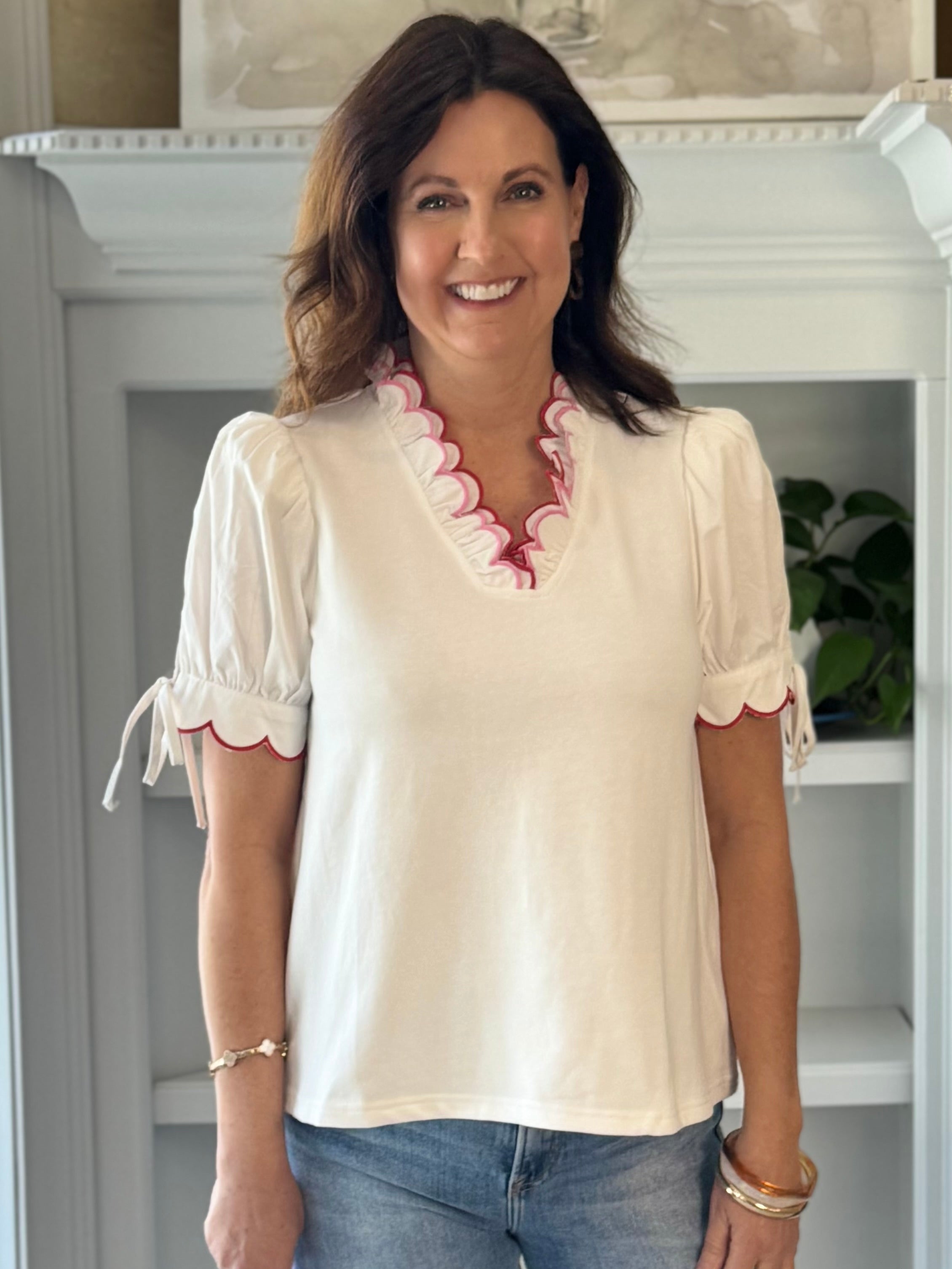 Scalloped Grace Top - White