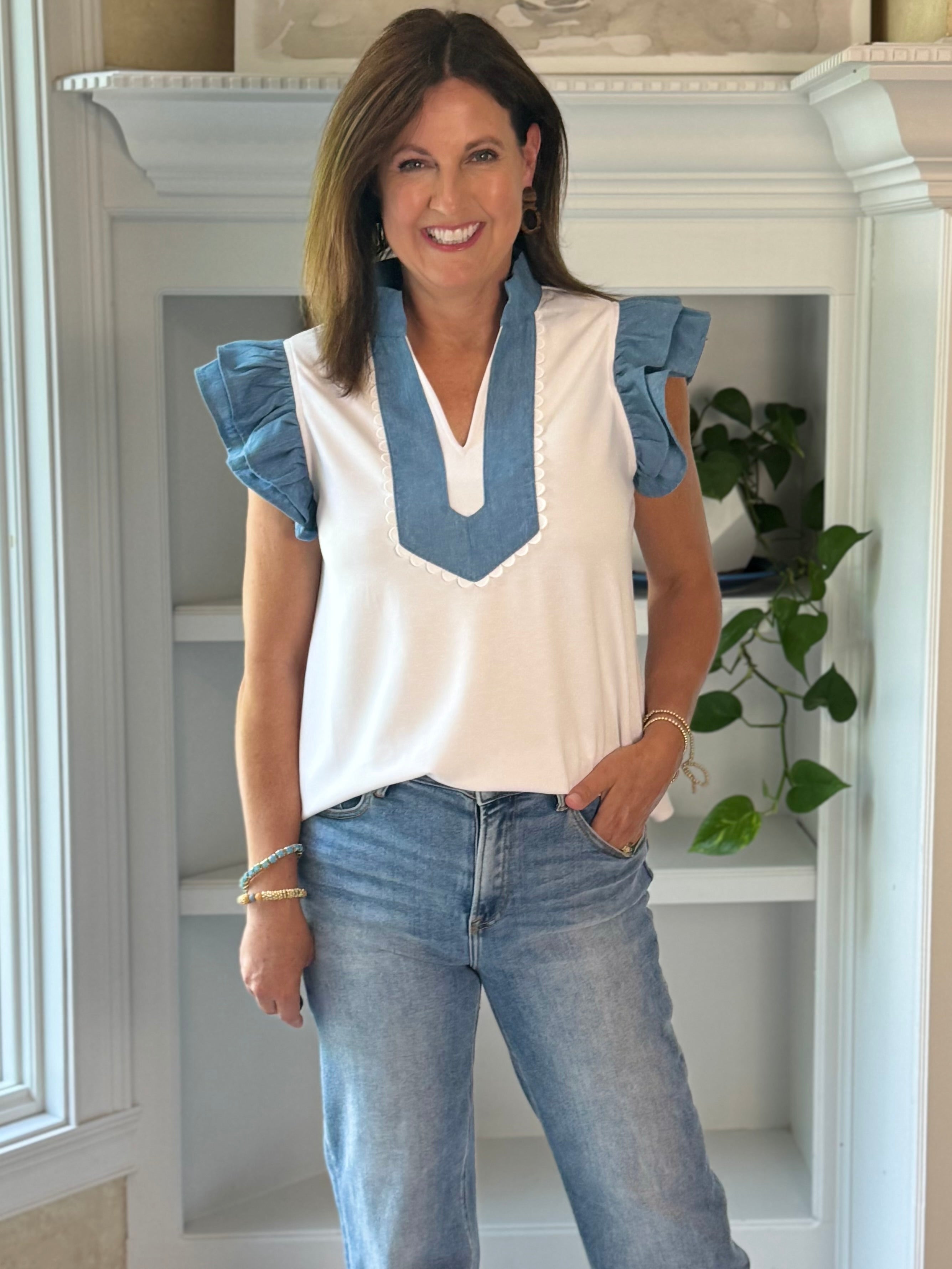 Pop of Denim Top - White