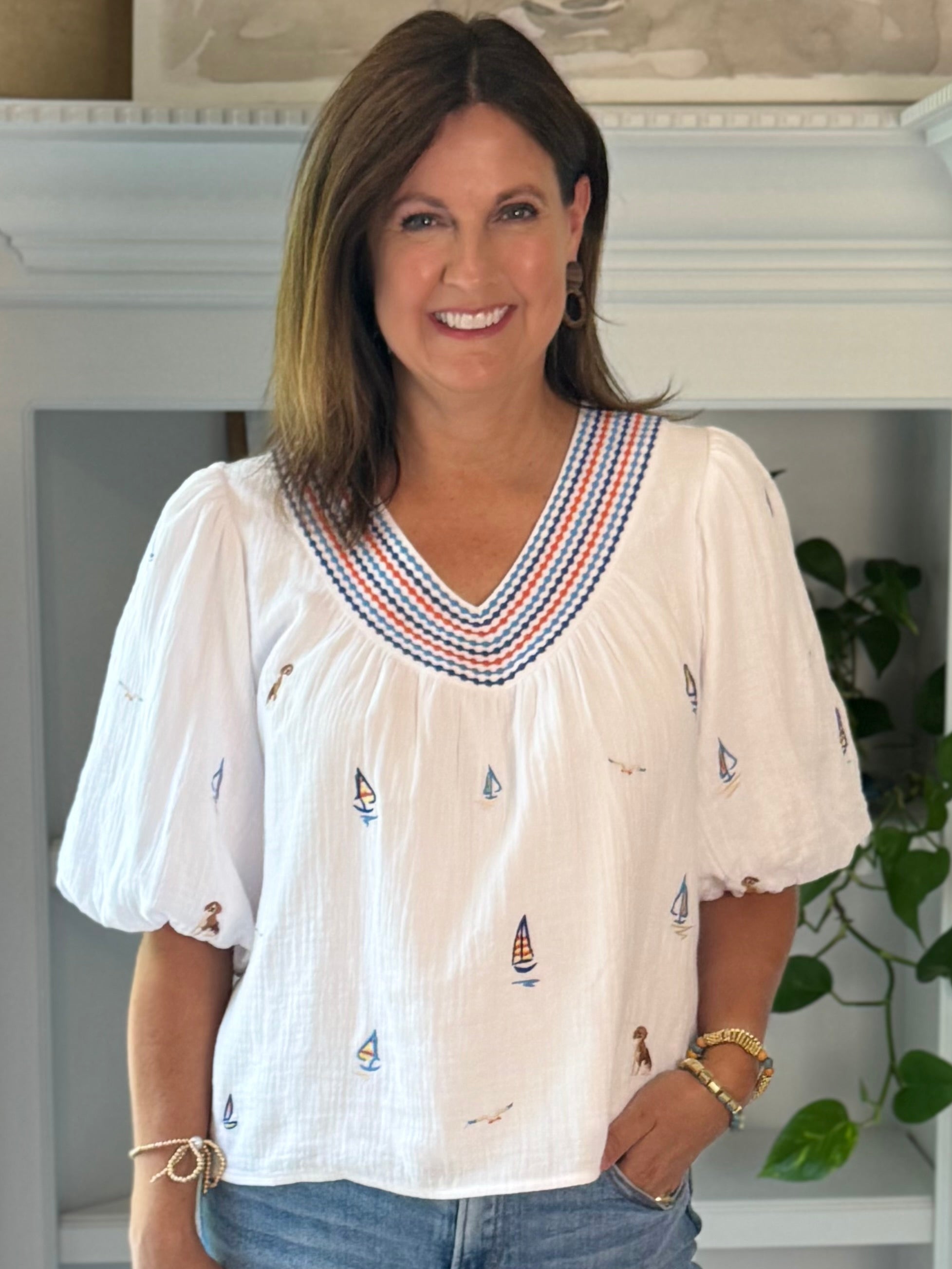 THML Sail Away Embroidered Top