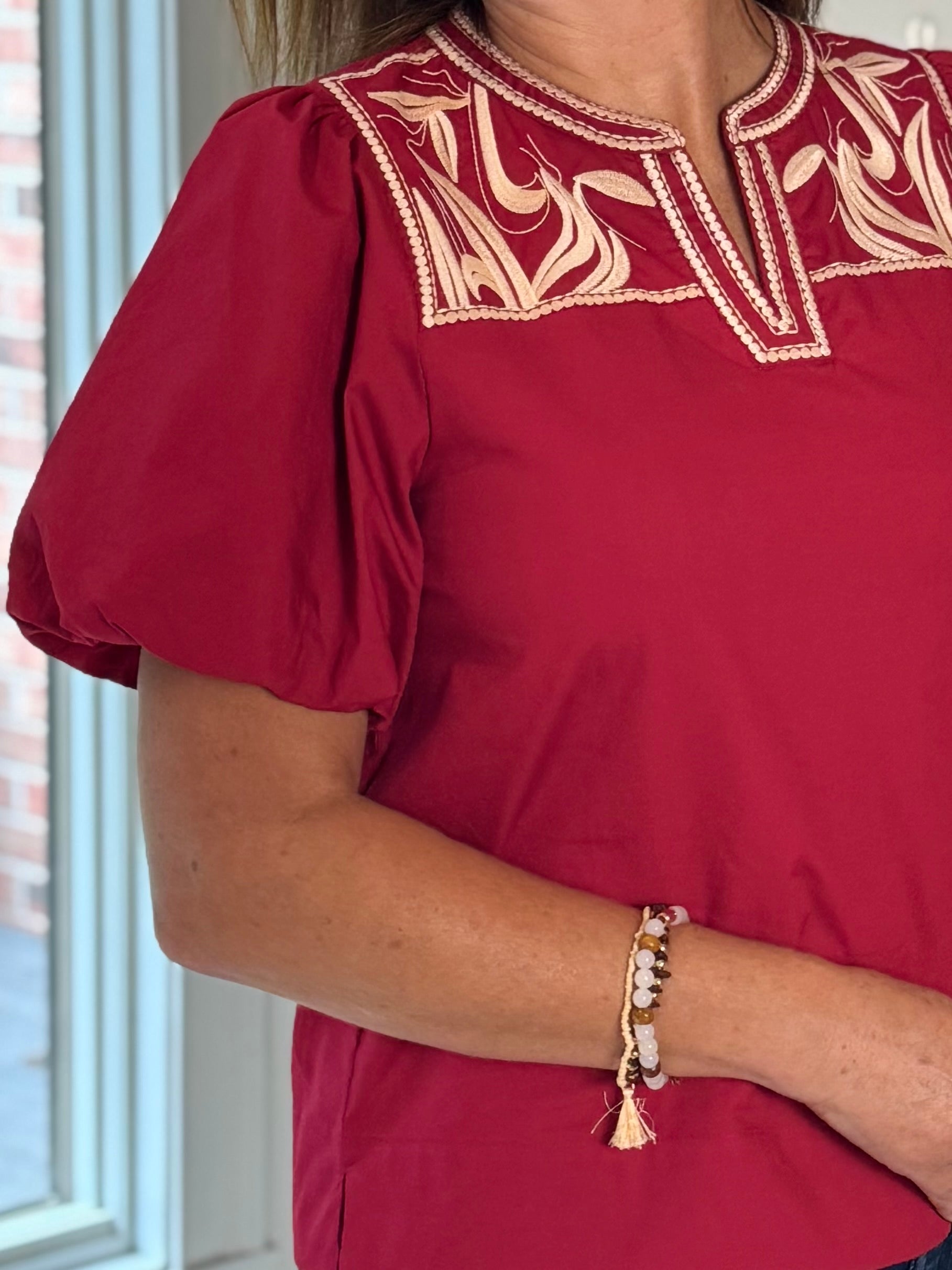 Autumn Ember Embroidered Top - Wine