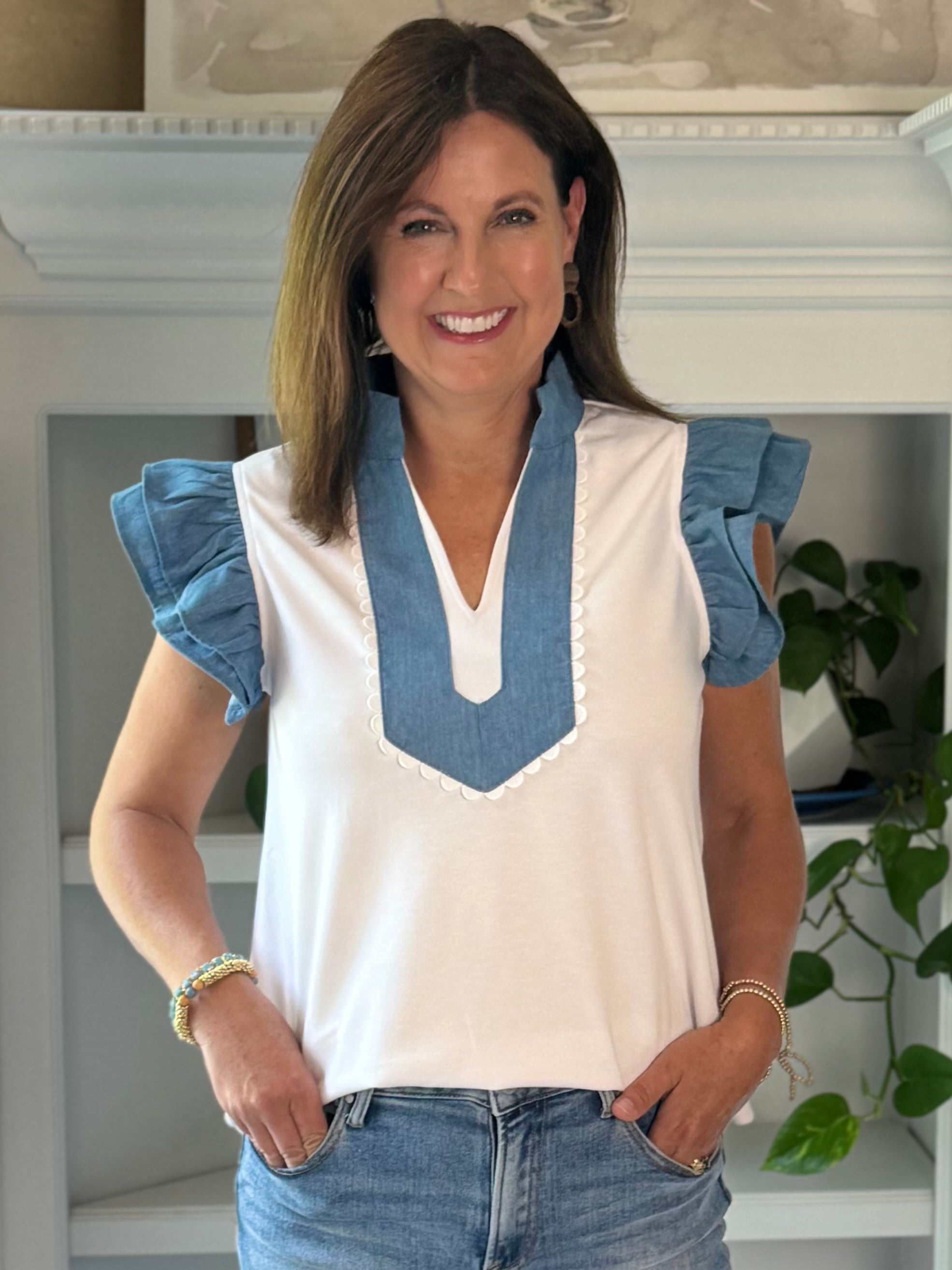 Pop of Denim Top - White