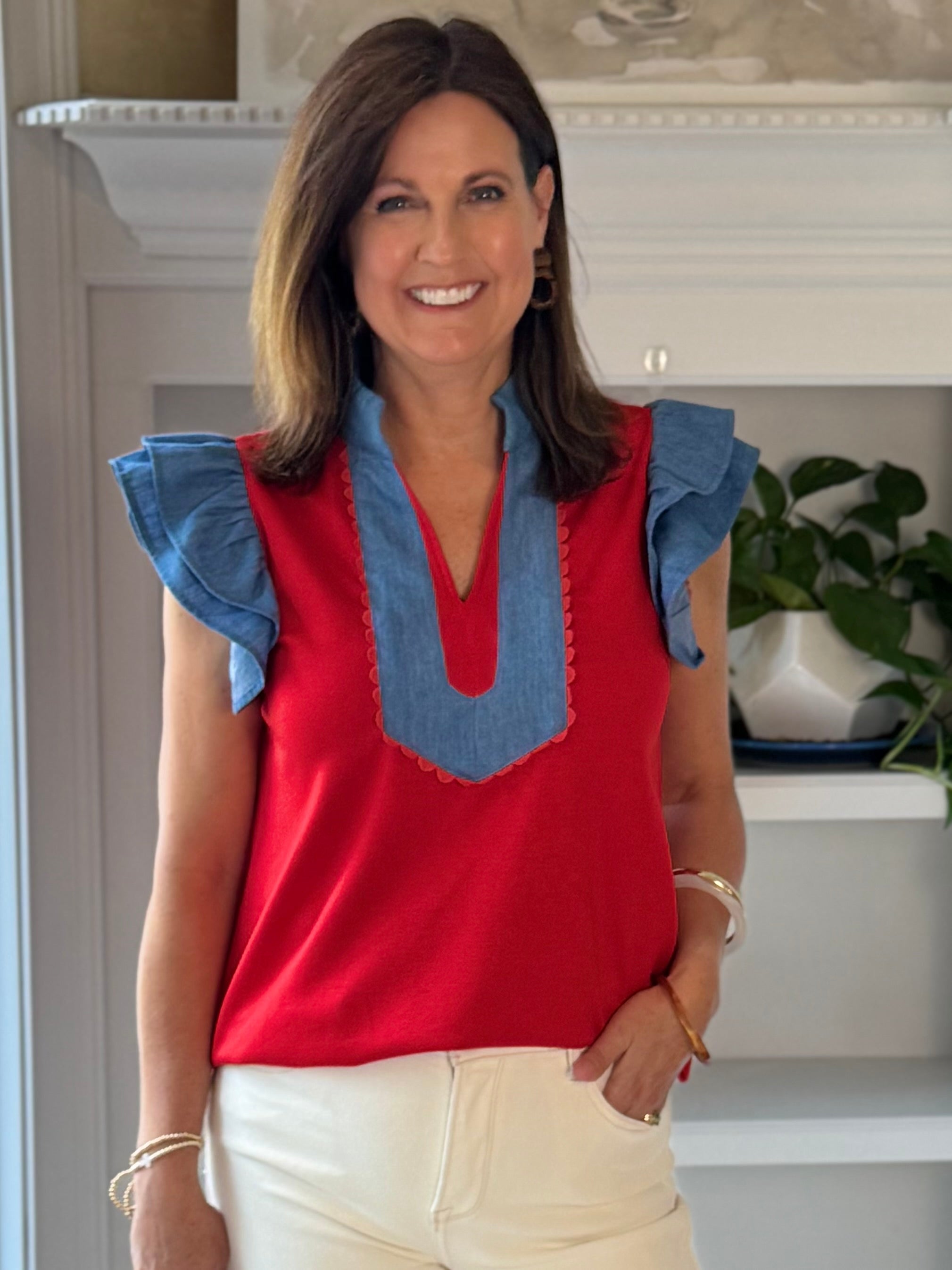 Red Meets Denim Top