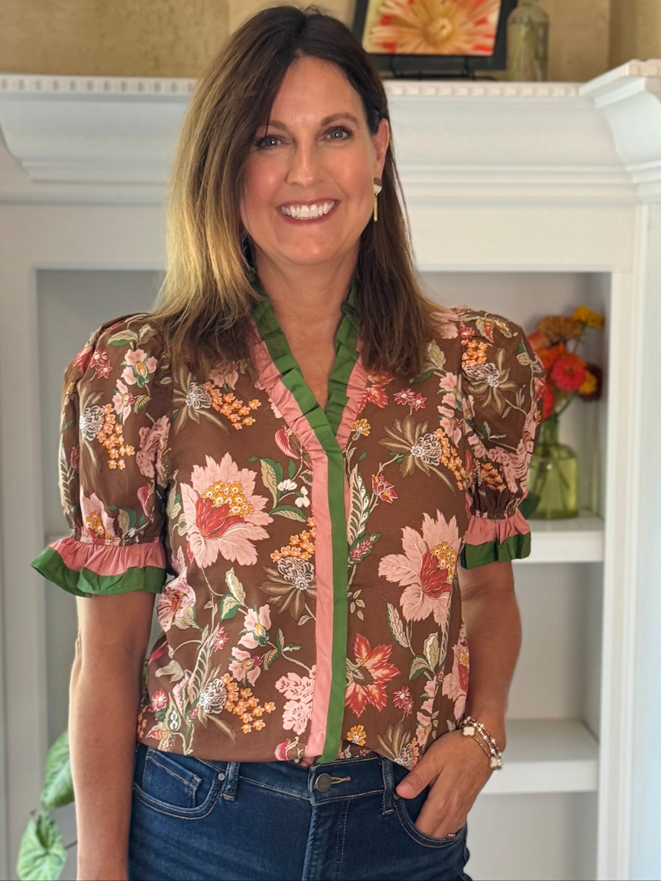 Floral Edge Contrast Top