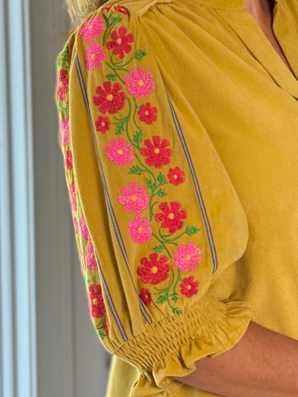 Flower Trail Embroidered Corduroy Top