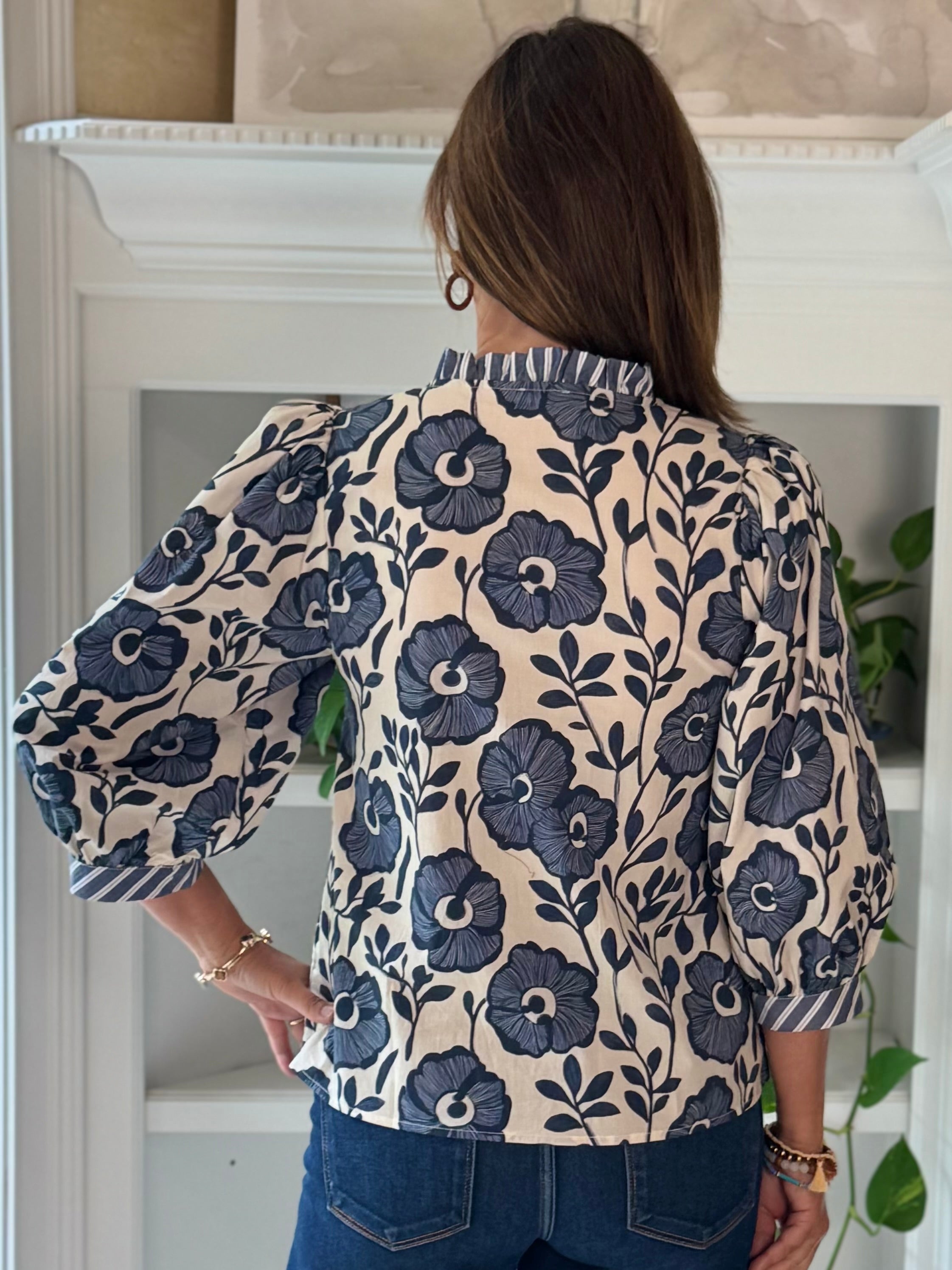 True Blue Floral Contrast Top